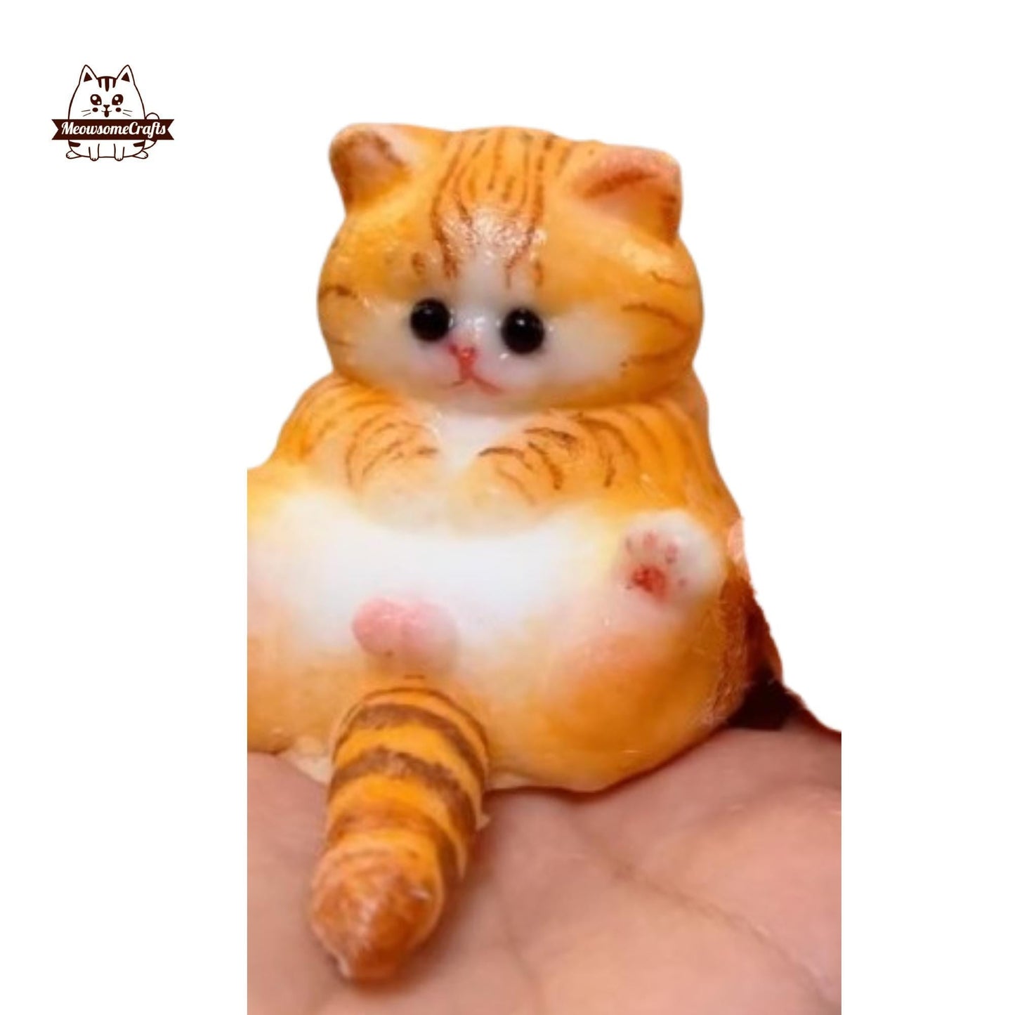 Soft Furry Striped Laying Orange Cat Animal Handmade Squishy Fidget Toy - No Fur