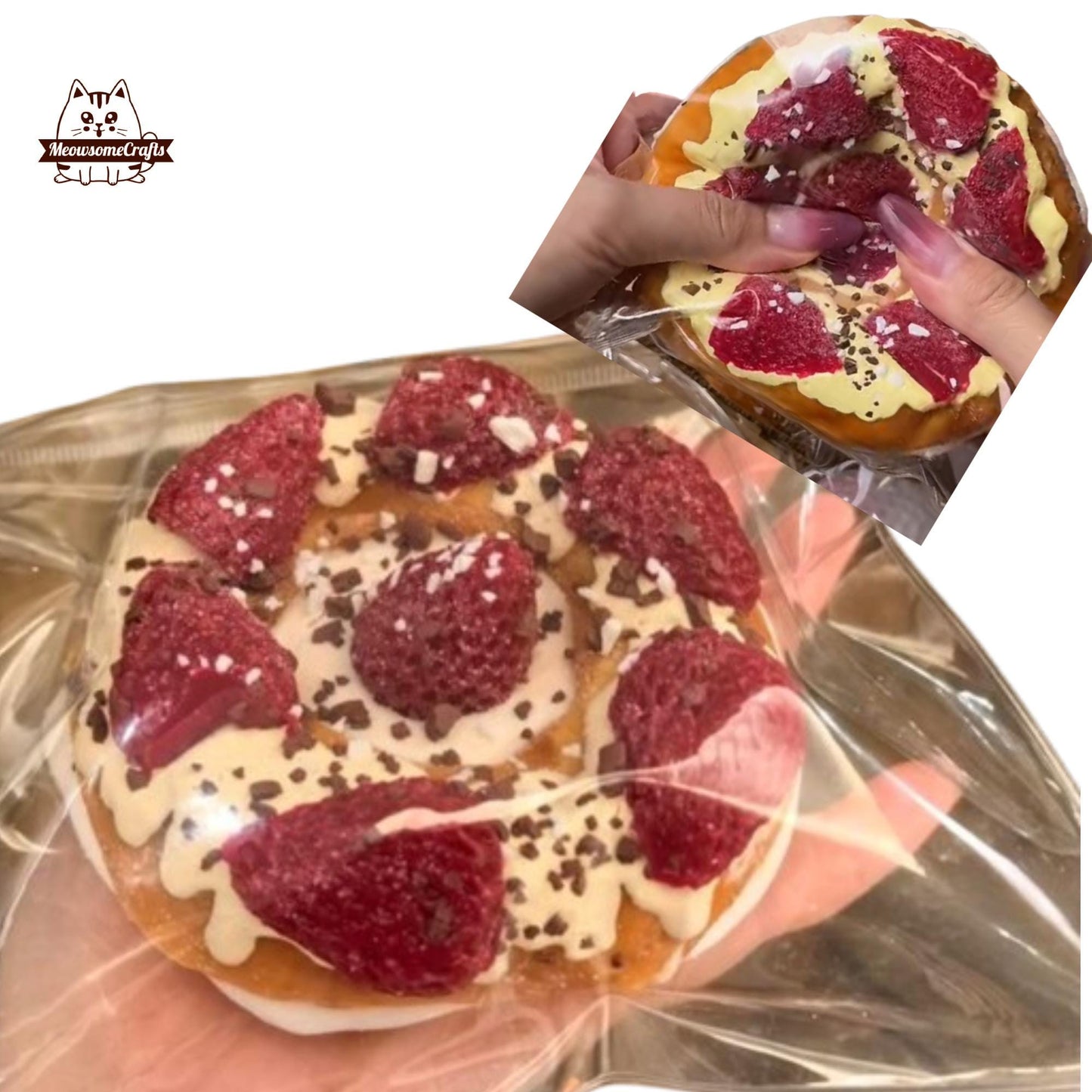 Strawberry Bagel Food Handmade Taba Squishy | Squeezable Stress Relief Fidget Toy - Squishy