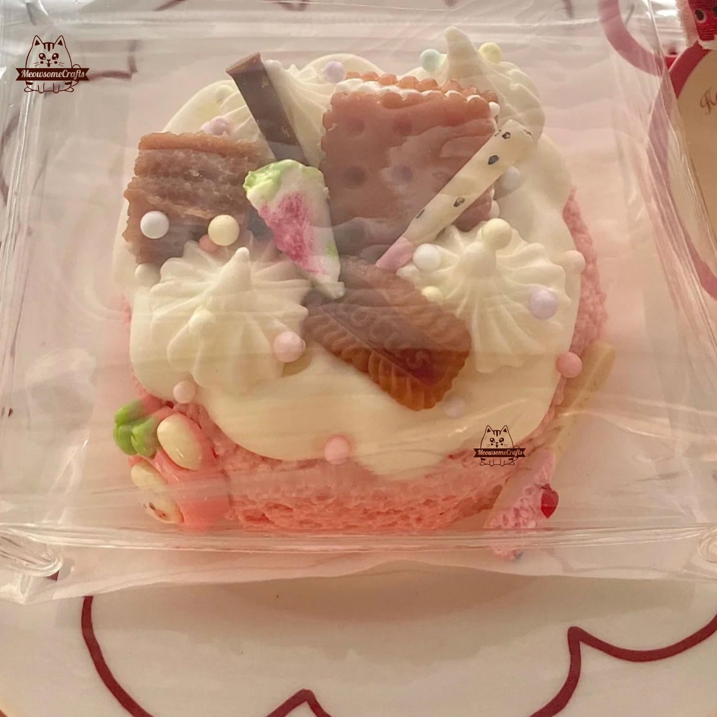 Strawberry Cake Frosting Icing Cookies Charms Dessert Food Handmade Taba Squishy | Squeezable Stress Relief Fidget Toy