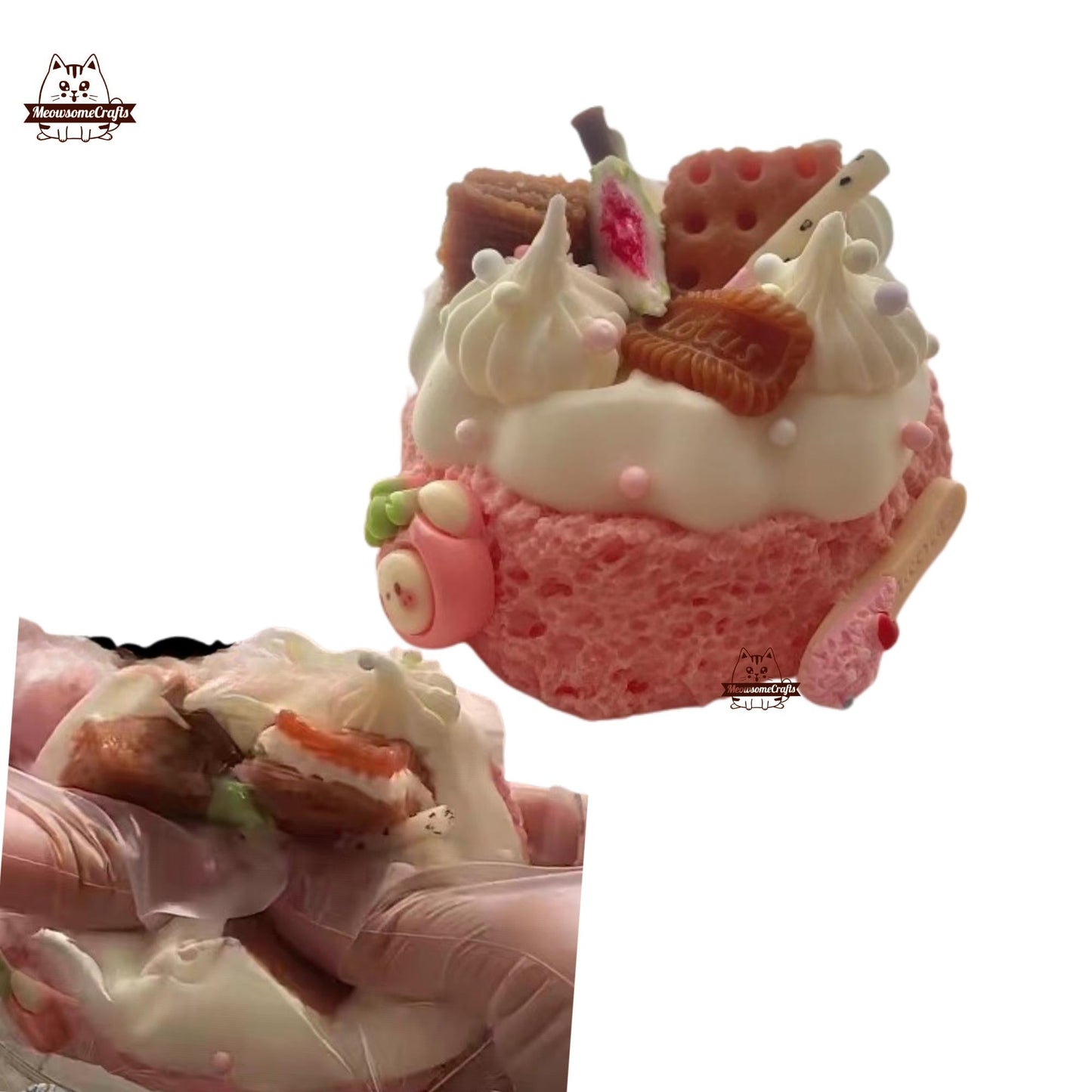 Strawberry Cake Frosting Icing Cookies Charms Dessert Food Handmade Taba Squishy | Squeezable Stress Relief Fidget Toy