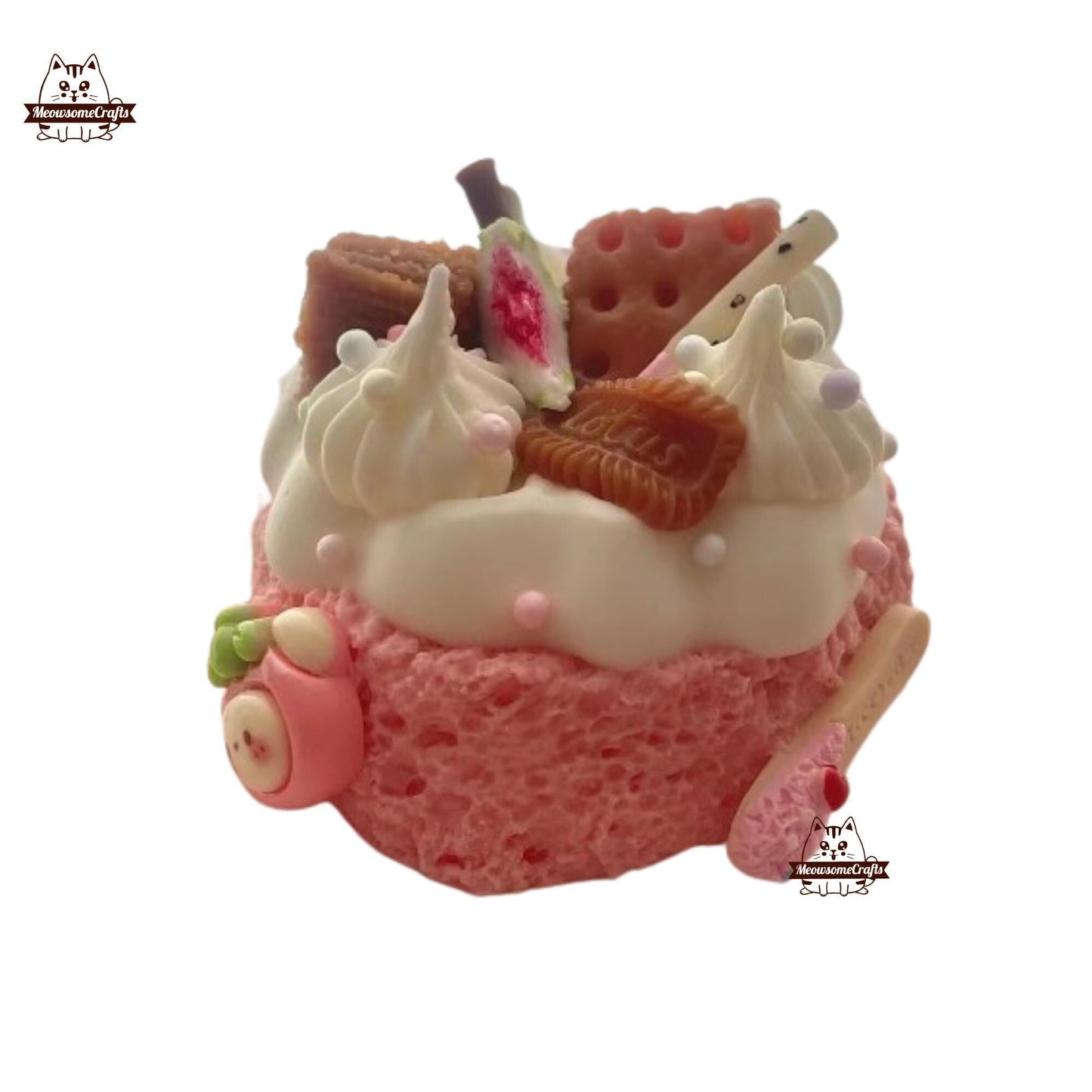 Strawberry Cake Frosting Icing Cookies Charms Dessert Food Handmade Taba Squishy | Squeezable Stress Relief Fidget Toy