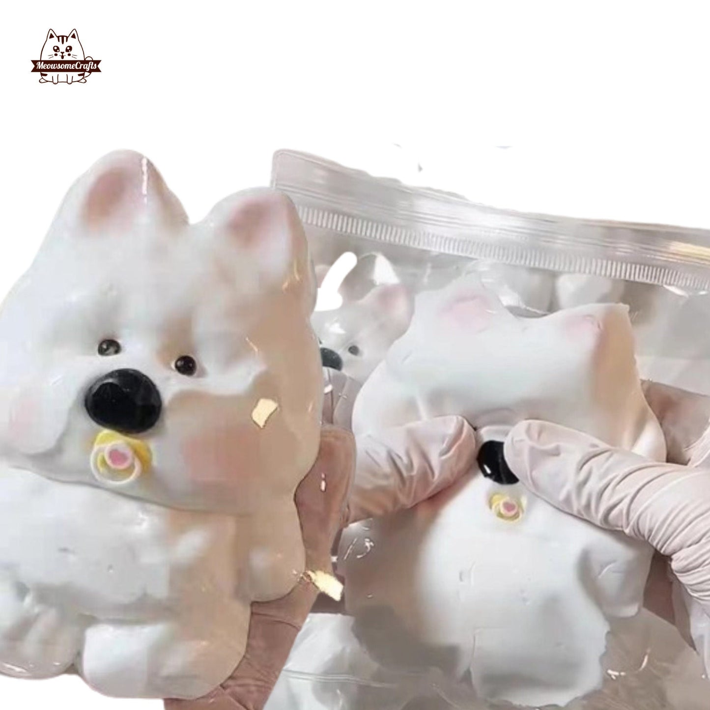 Westie Puppy Dog With Baby Pacifier Animal Handmade Taba Squishy | Squeezable Stress Relief Fidget Toy - Squishy
