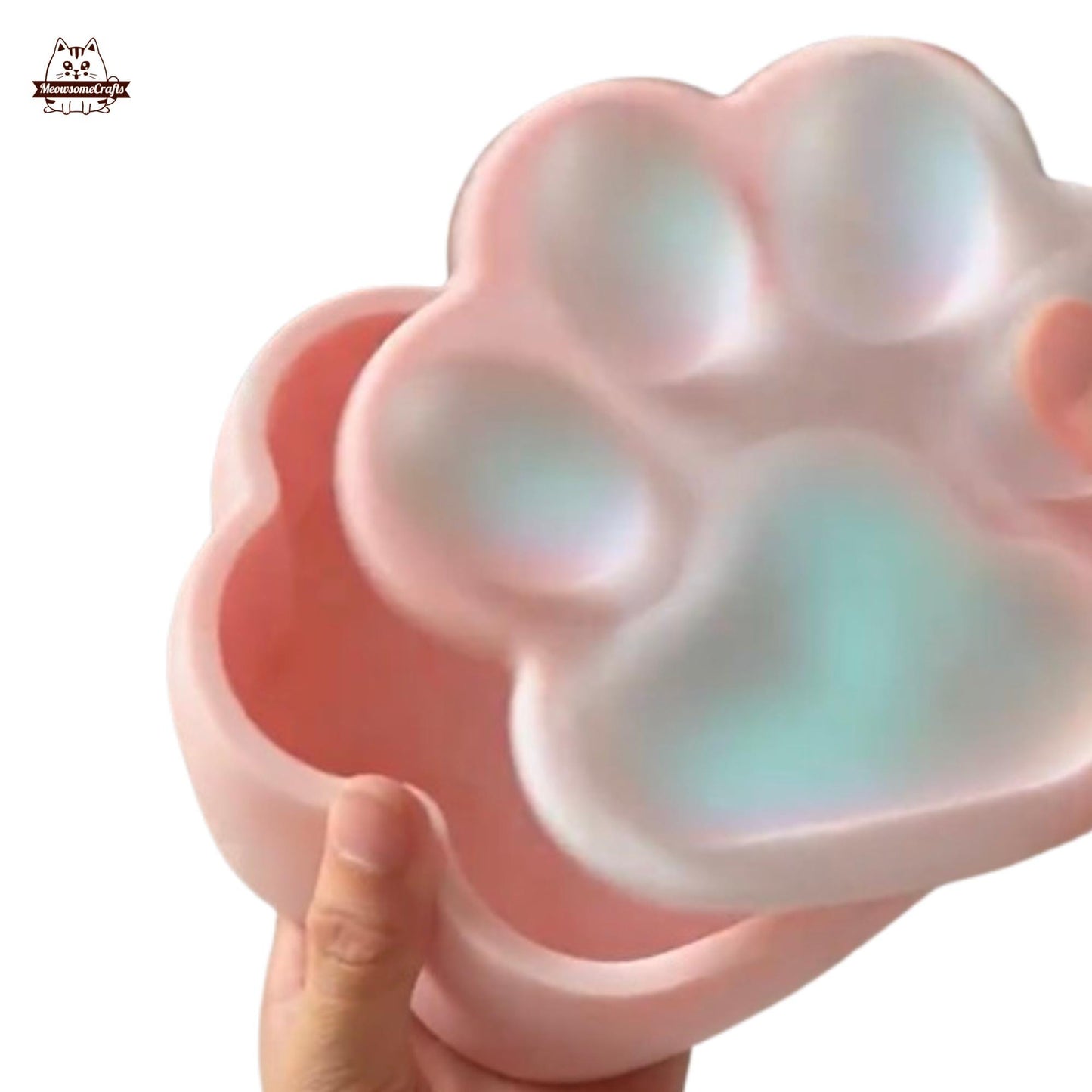 Handmade Resin Cat Paw Shape Iridescent Pink Color Storage Box Soft Squishy Cat Paw Storage Container - 3.54’’/9cm / B