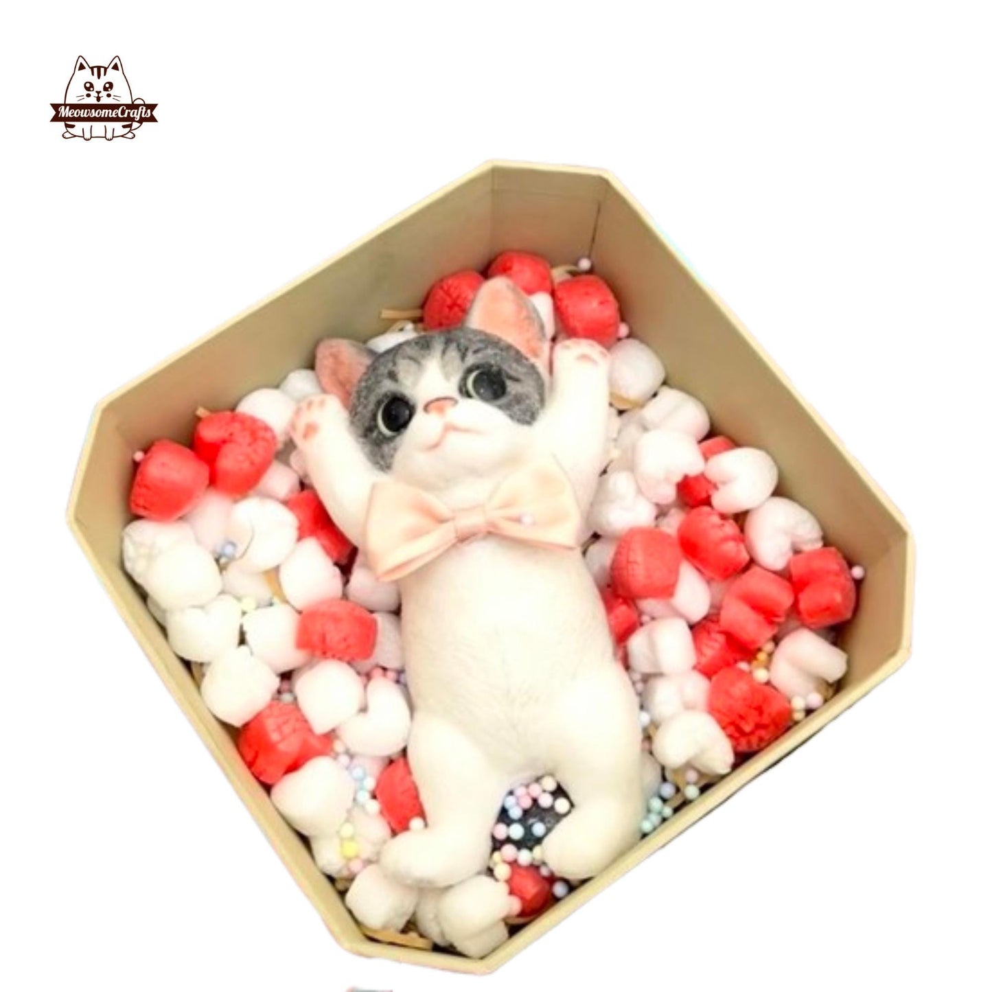 Furry Laying Playful Gray & White Kitty Kitten Cat Animal Handmade Squishy Fidget Toy