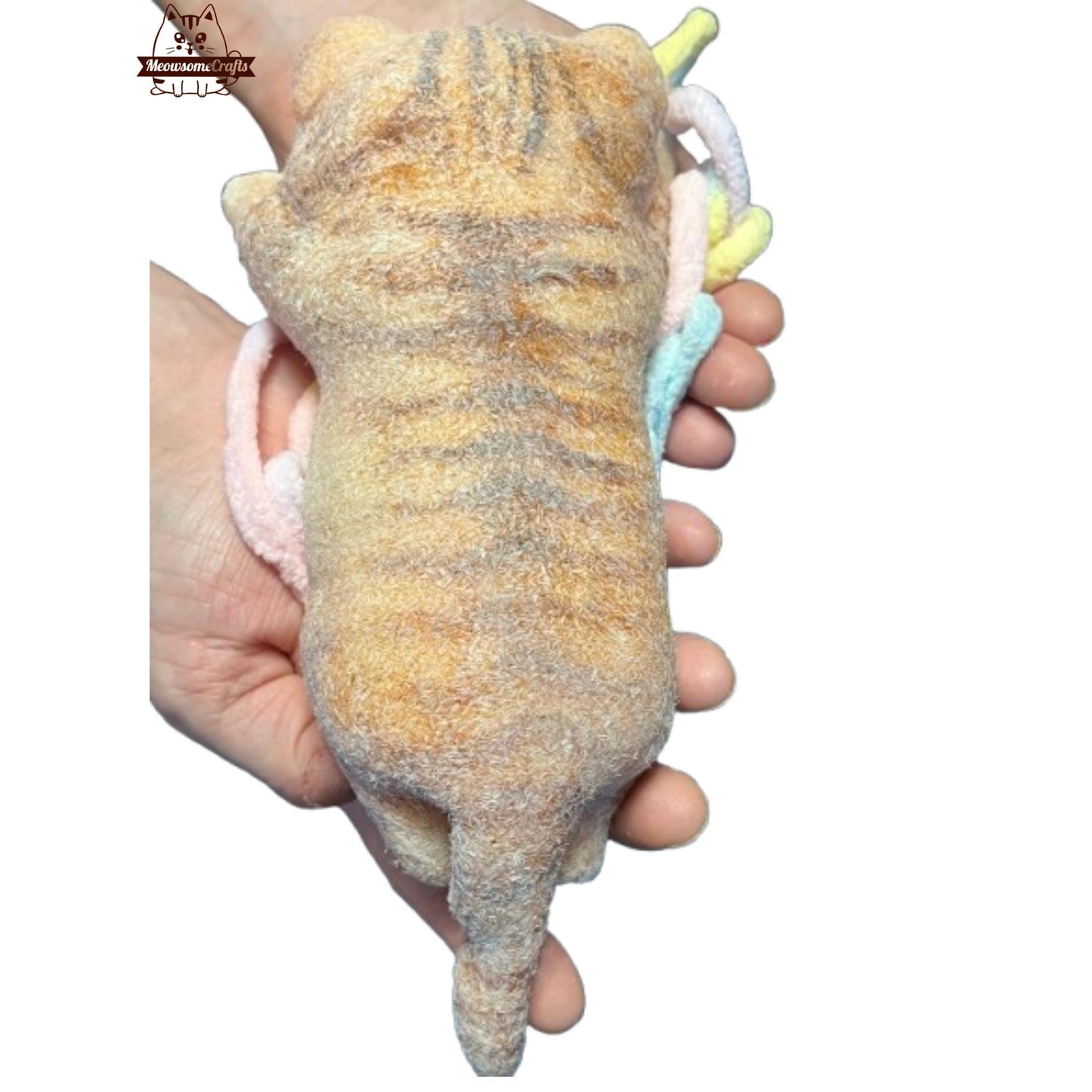 Soft Furry Playful Laying Orange Striped Kitten Cat Animal Handmade Squishy | Washable Squeezable Stress Relief Fidget