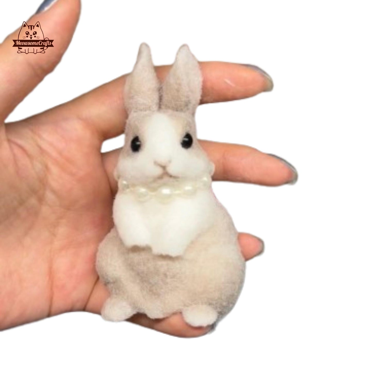 Soft Furry Bunny Rabbit With Pearl Necklace Animal Customizable Handmade Squishy Fidget Toy - Rabbit E