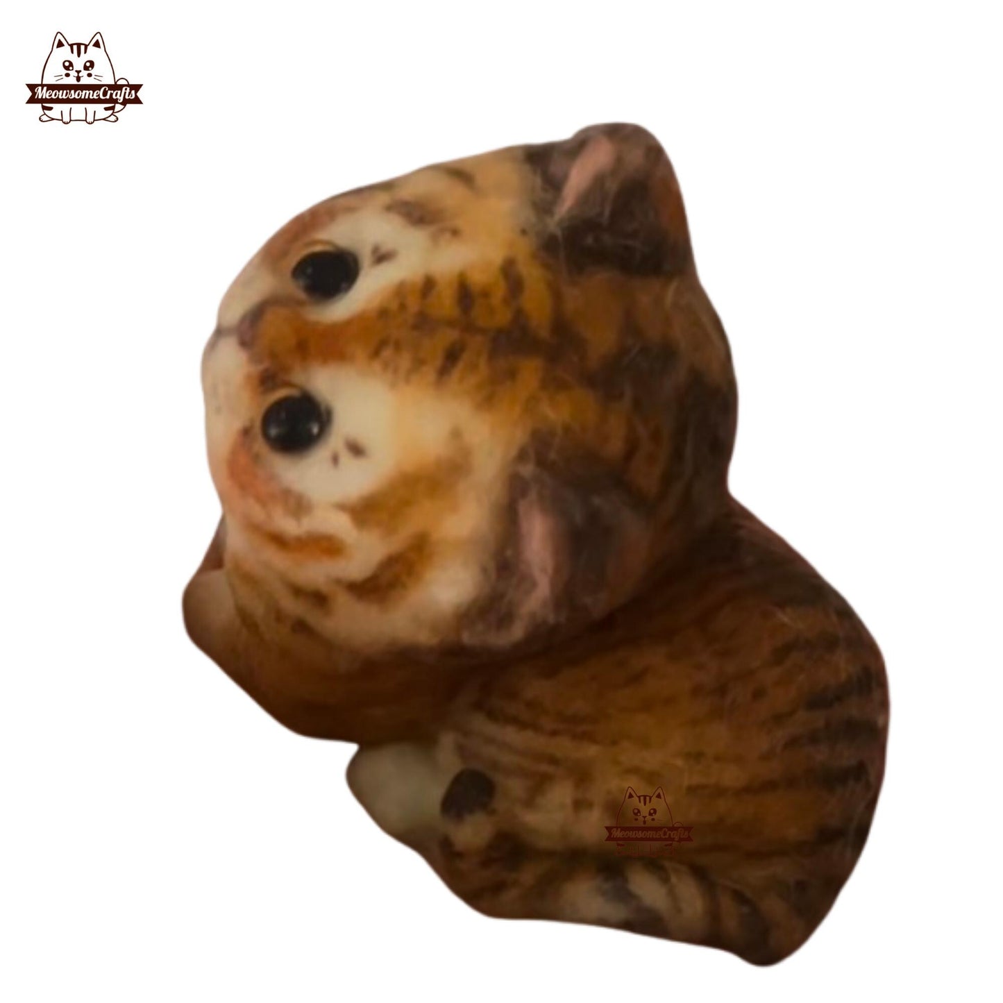 Furry Sitting Orange Tiger Stripes Kitten Cat Animal Handmade Squishy | Washable Squeezable Stress Relief Fidget Toy