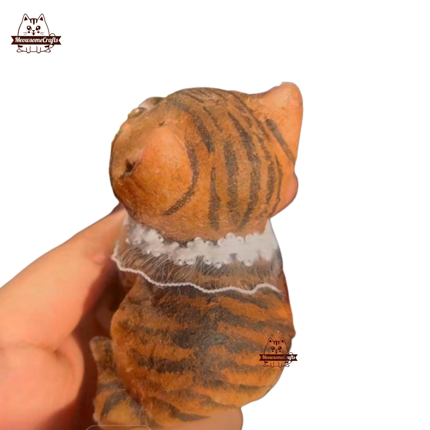Soft Furry Sitting Orange Kitten Cat With Lace Collar Animal Handmade Squishy | Washable Squeezable Stress Relief