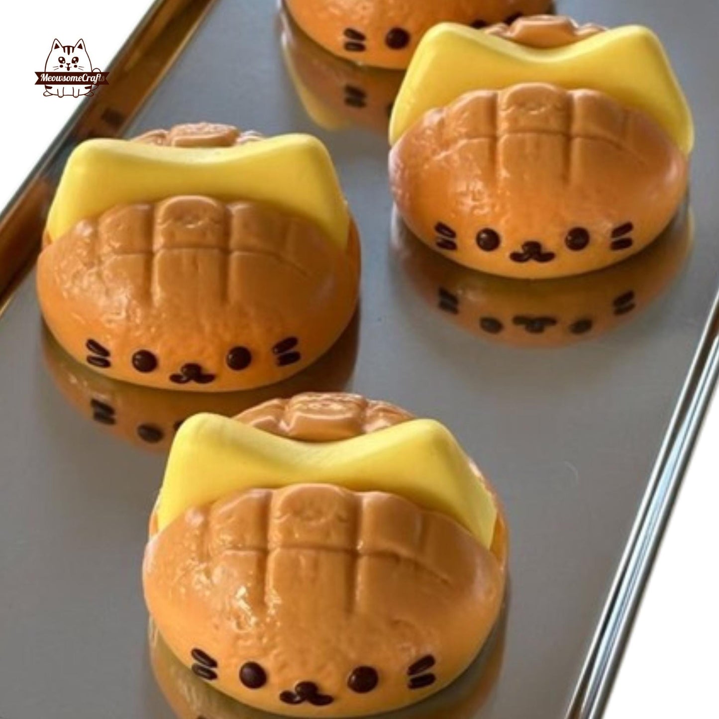 Kawaii Cat Face Cheese Bun Animal Food Handmade Squishy Fidget Toy