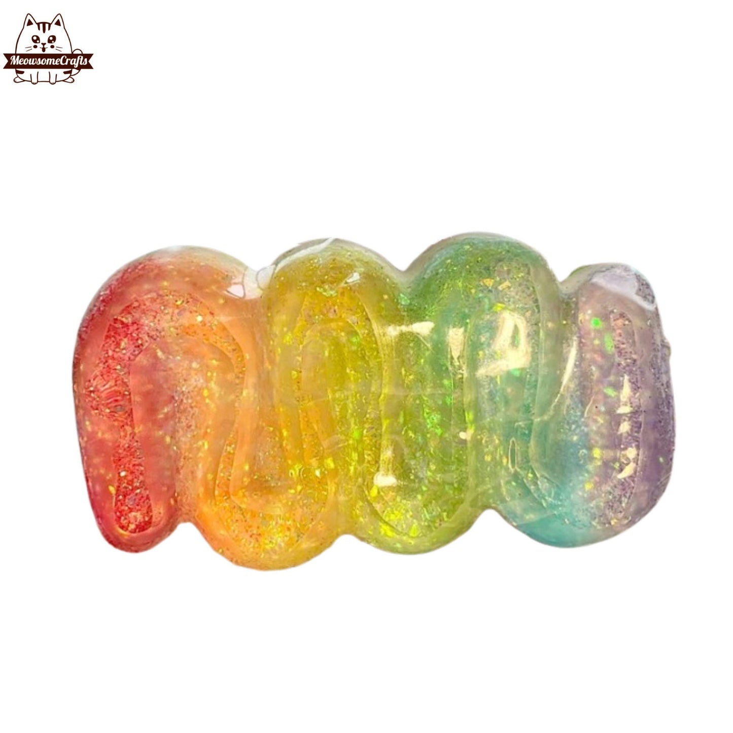 Sparkly Rainbow Squiggle Candy Food Handmade Squishy Fidget Toy