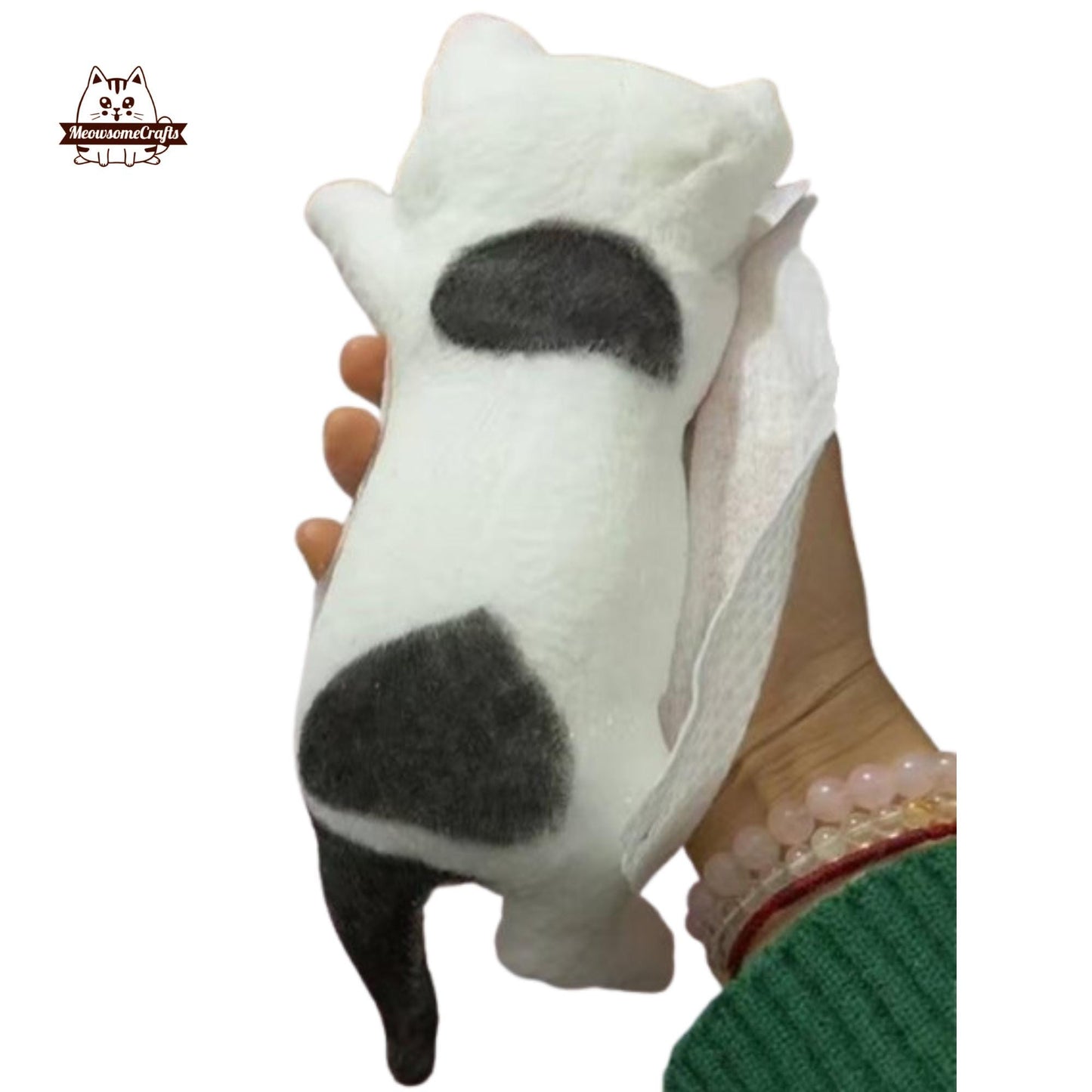 Furry Kitten Cat White Black Spots Animal Handmade Squishy | Washable Squeezable Stress Relief Fidget Toy
