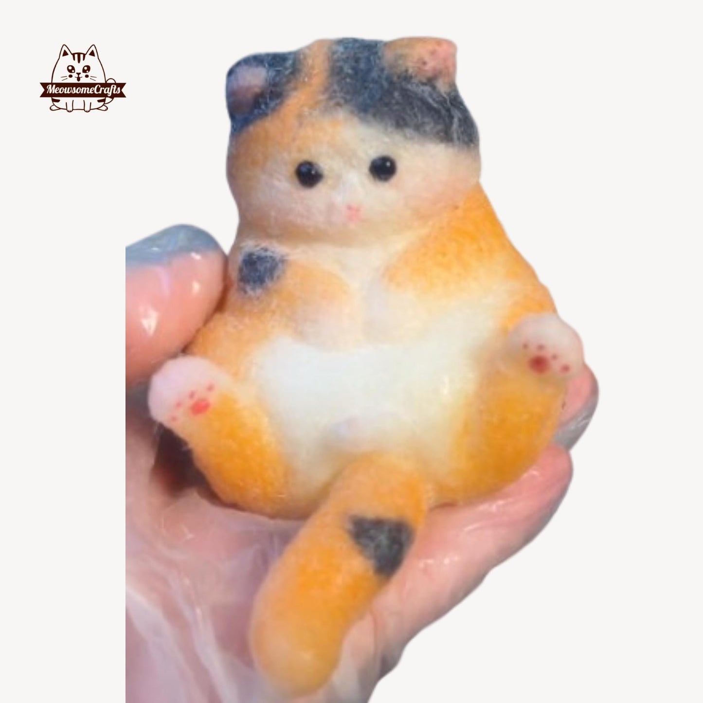 Furry Playful Calico Cat Kitten Laying Back Animal Handmade Taba Squishy | Squeezable Stress Relief Fidget Toy - Squishy