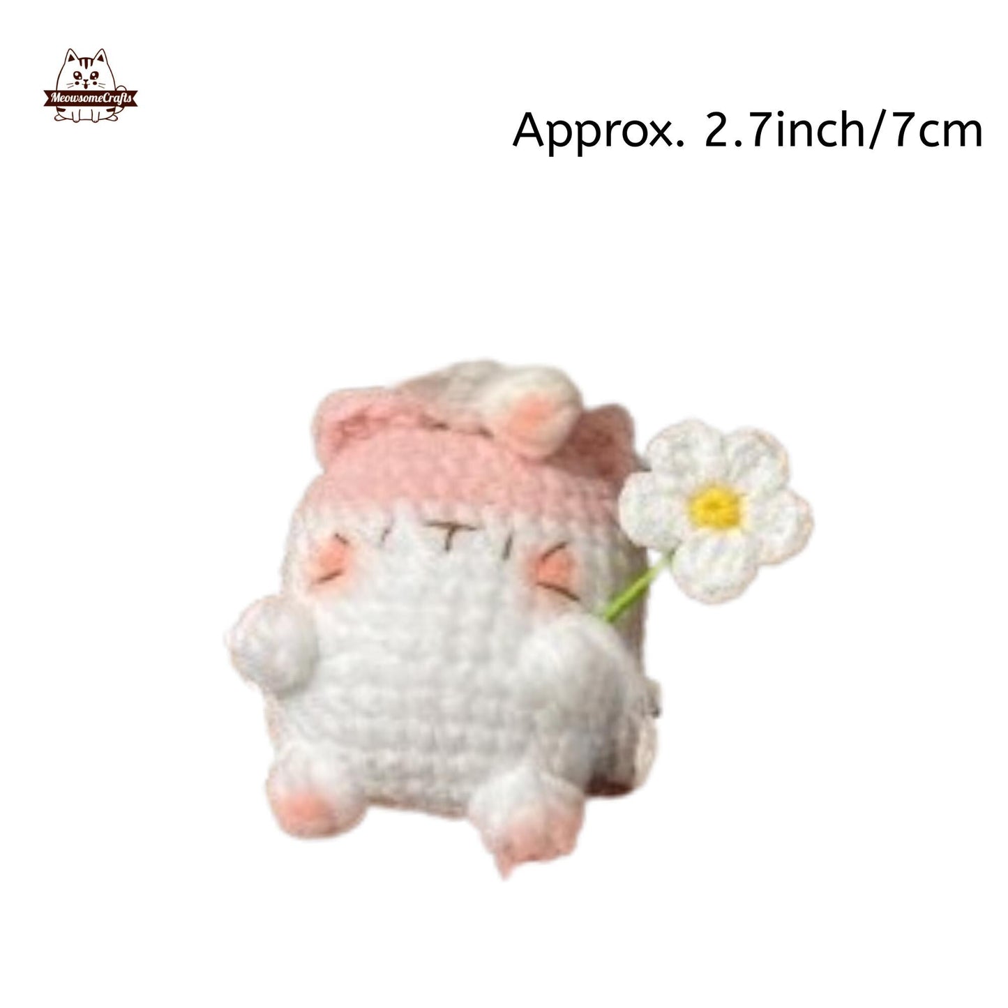 Handmade Finished Crochet Knitted Cat Holding Flower Keychain Pendant | Finished Knitted Animal - B