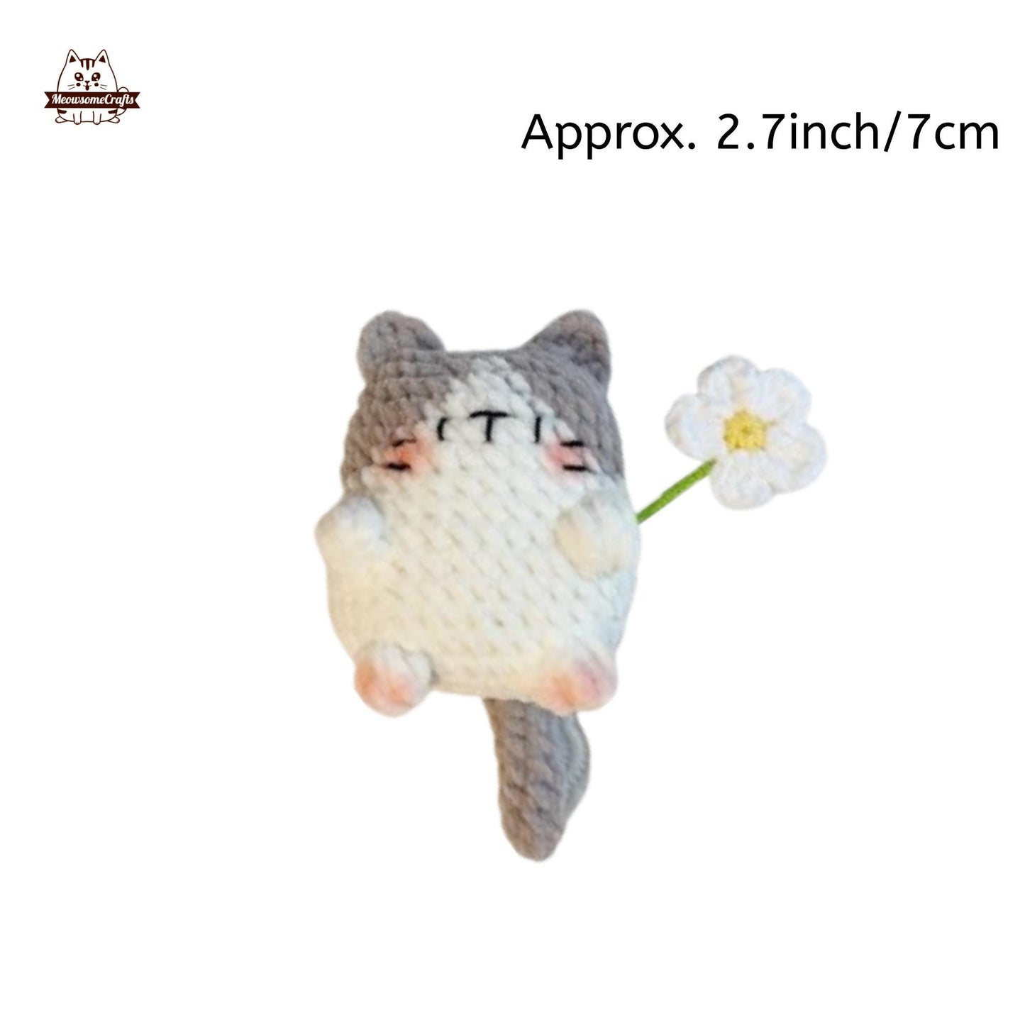 Handmade Finished Crochet Knitted Cat Holding Flower Keychain Pendant | Finished Knitted Animal - C