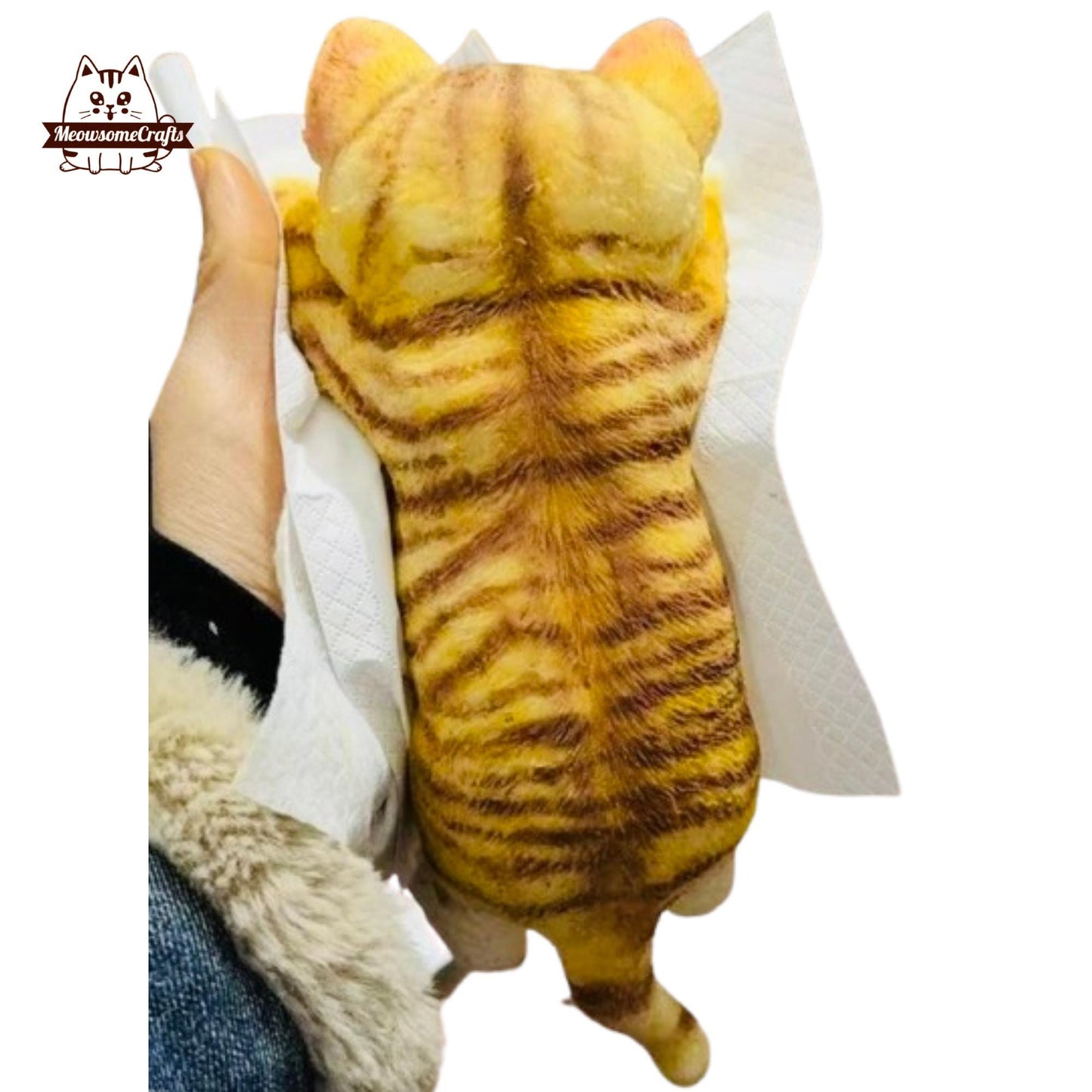 Furry Laying Orange Black Tiger Stripe Kitten Cat Animal Handmade Squishy | Washable Squeezable Stress Relief Fidget Toy