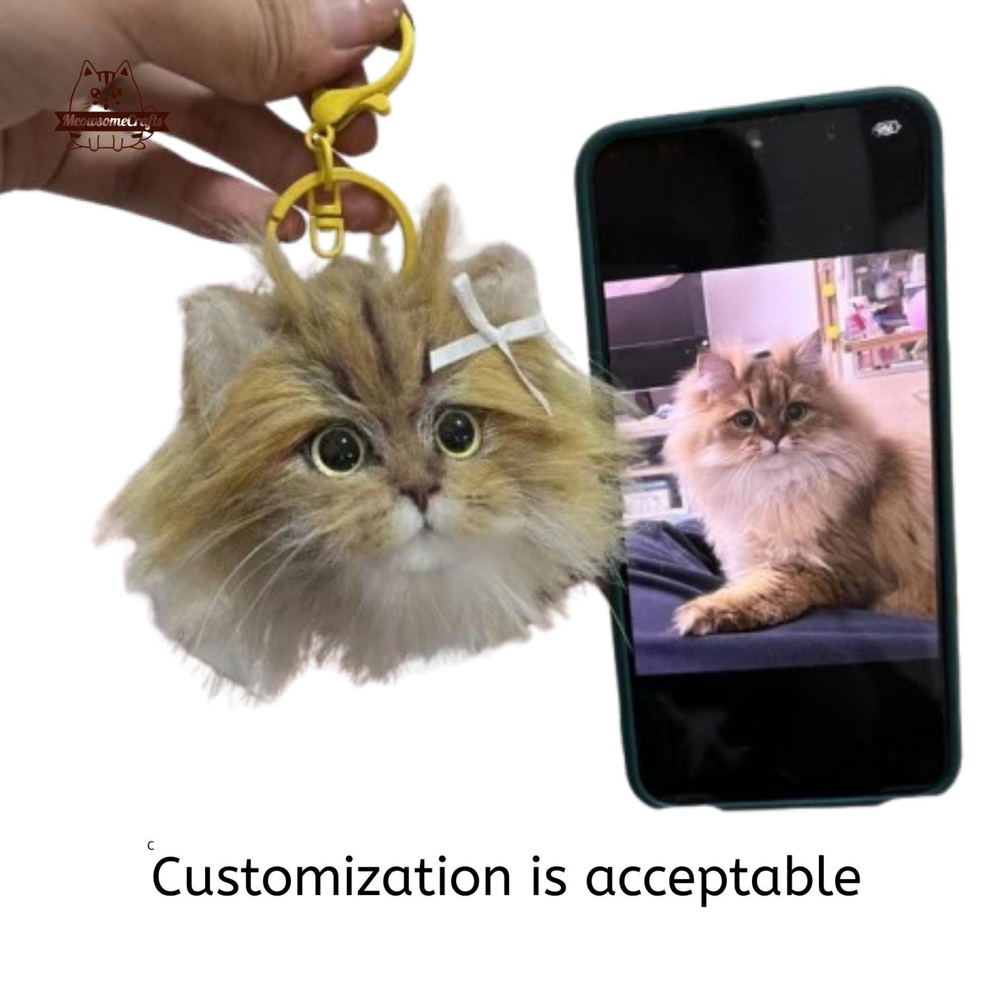 Handmade Chenille Stem Custom Fluffy Cat Portrait Keychain | Personalized Pet Ornament