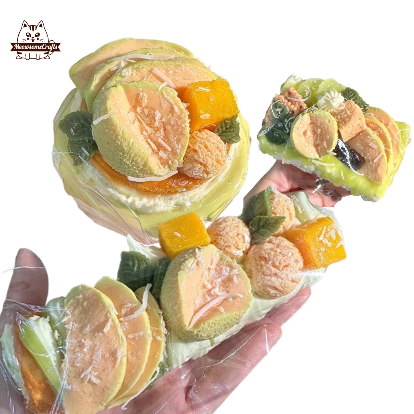 Soft Melon Fruit Cake Dessert Food Taba Squishy Squeezable Anxiety Stress Relief Sensory Fidget Toys - Squishy