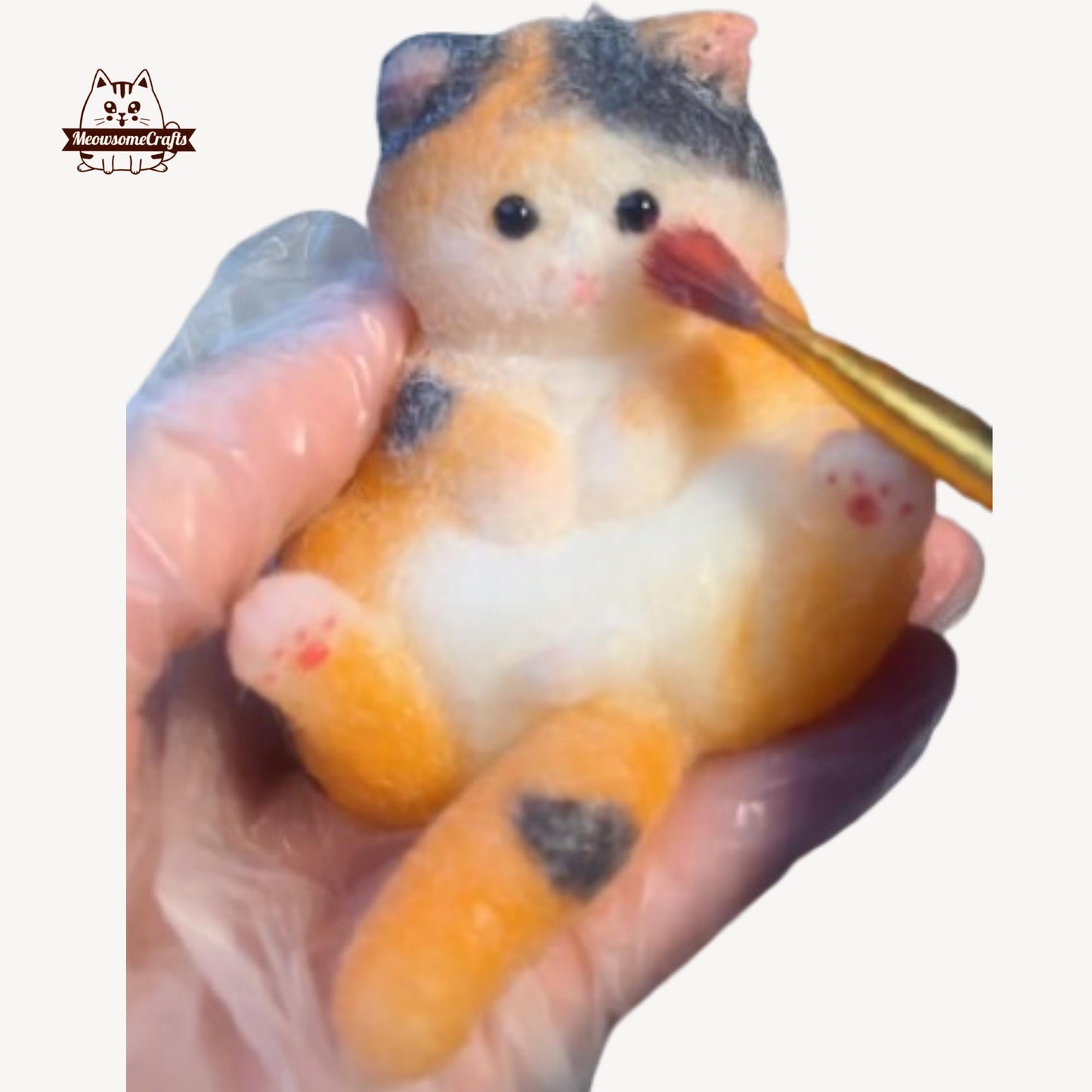 Furry Playful Calico Cat Kitten Laying Back Animal Handmade Squishy Fidget Toy