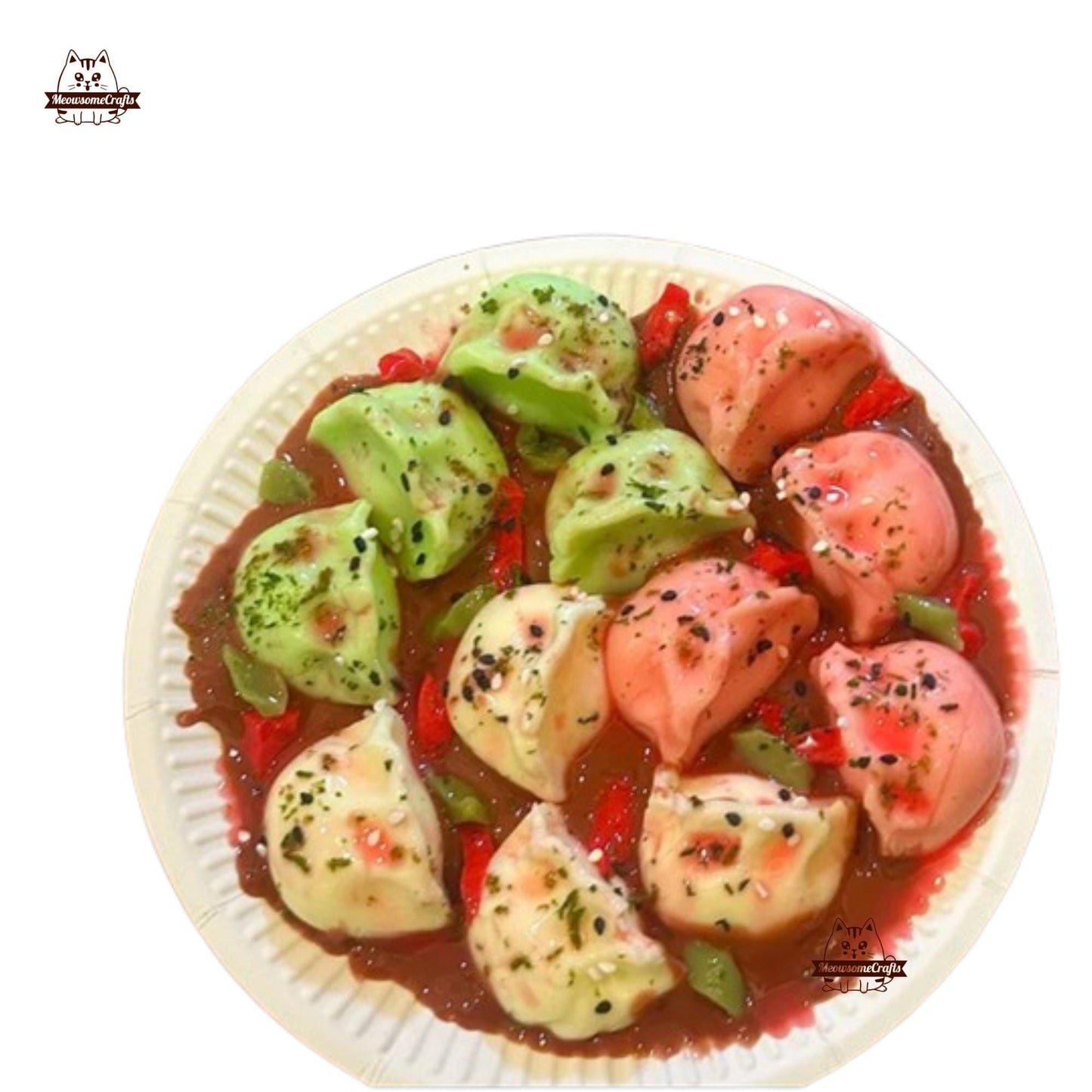 Handmade Dumplings with Sauce Food Squishy Squeezable Anxiety Stress Relief Sensory Fidget Toy - Squishy