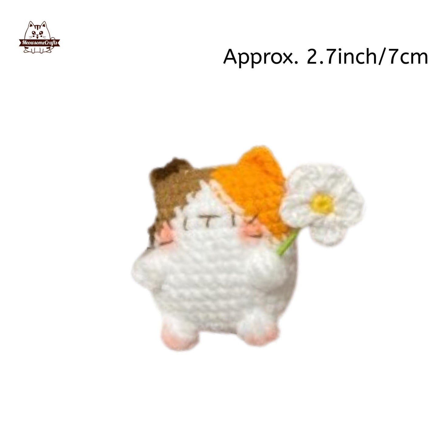Handmade Finished Crochet Knitted Cat Holding Flower Keychain Pendant | Finished Knitted Animal