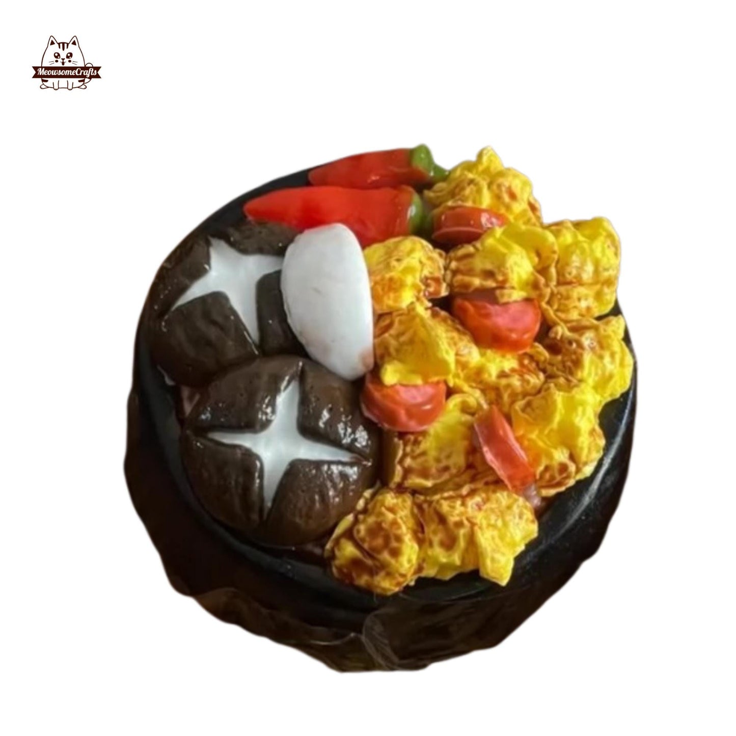 Eggs Mushroom Chili Bowl Food Handmade Squishy Fidget Toy