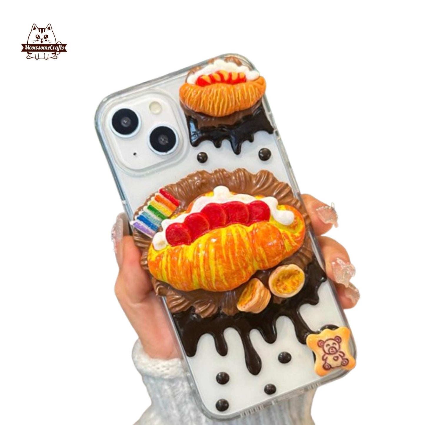 Finished Handmade Decoden Phone Case | Sandwich Cookies Egg Tart Food Charms | Samsung Android iPhone Cases
