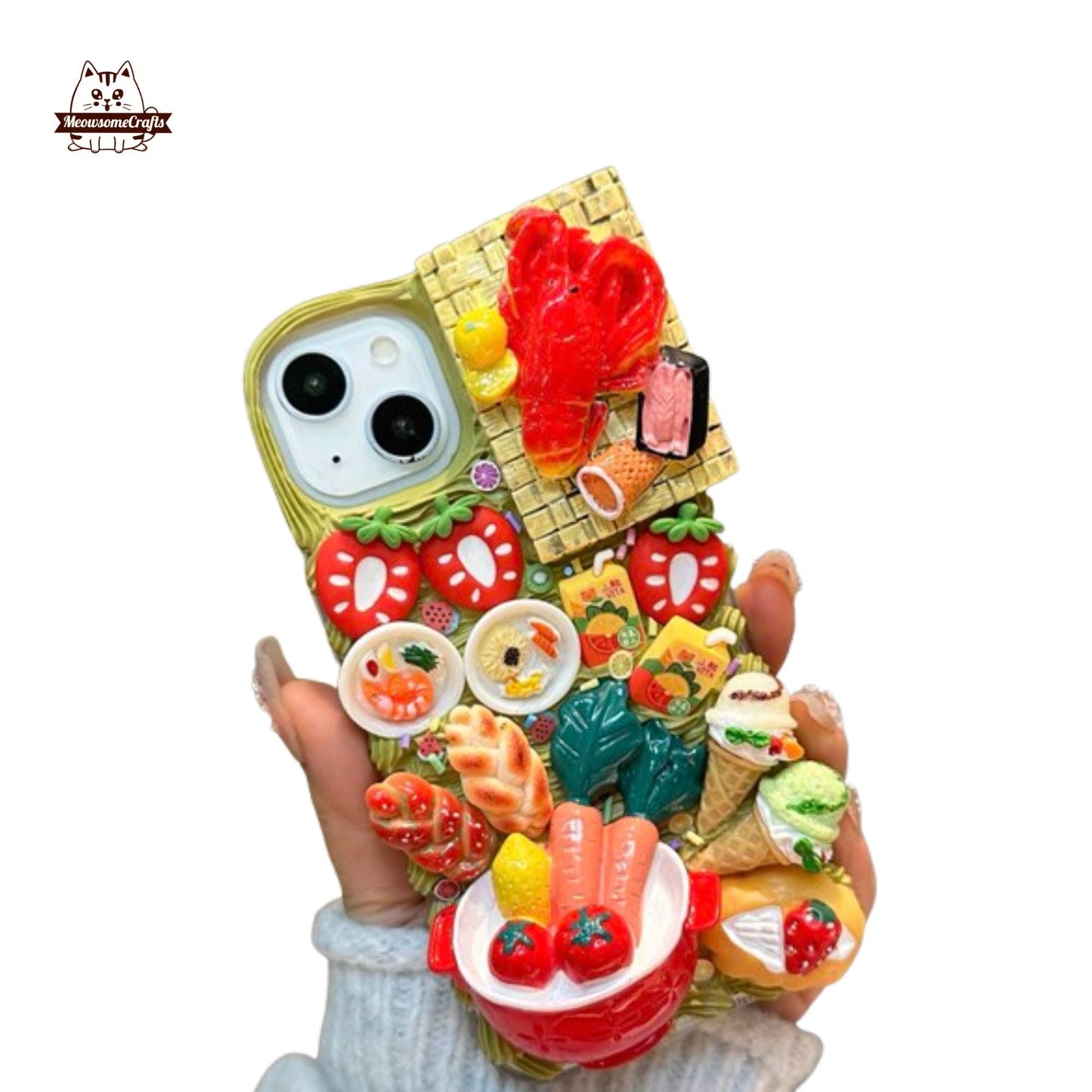 Finished Handmade Decoden Phone Case | Food Lobster Carrot Tomato Ice Cream Charms | Samsung Android iPhone Cases