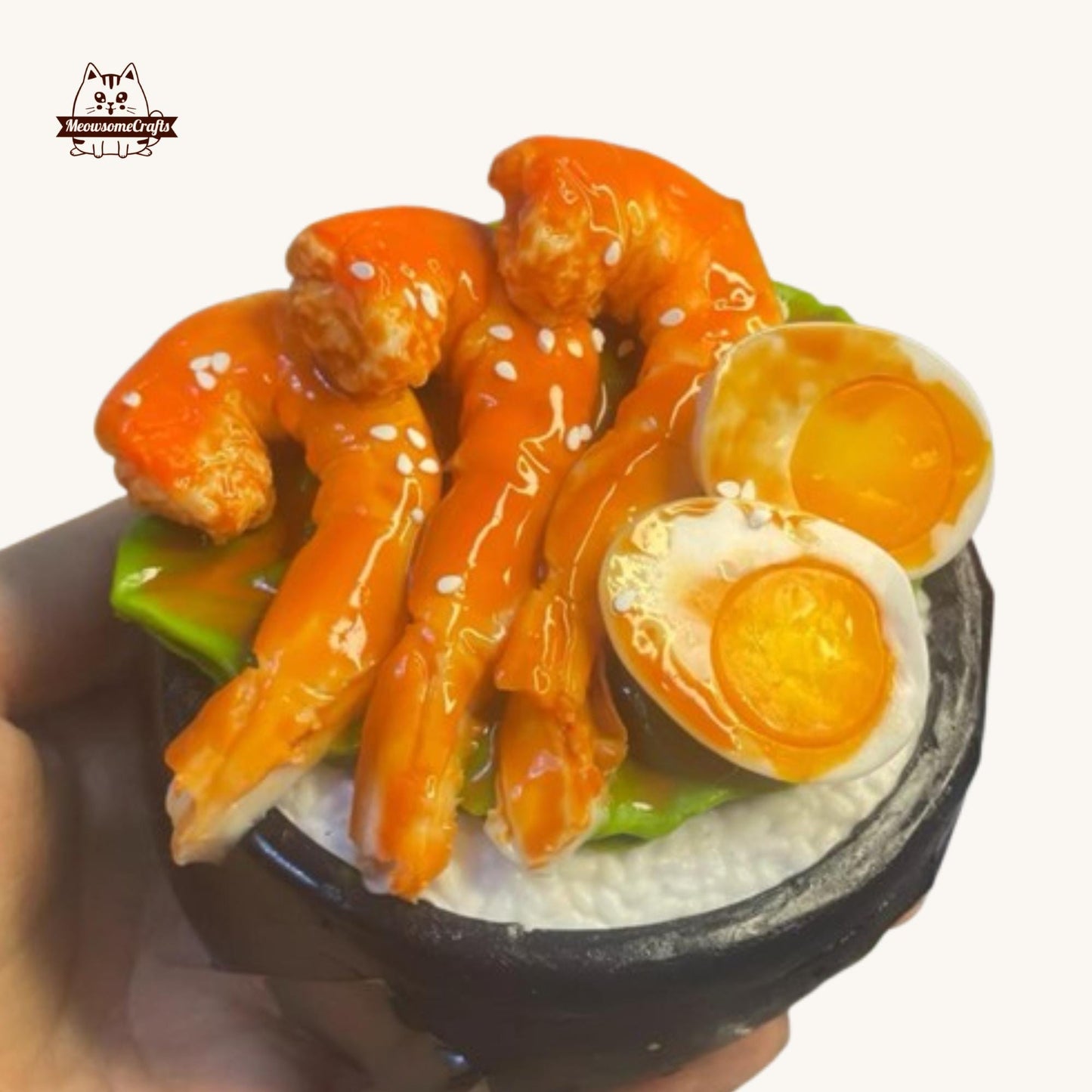 Handmade Shrimp Chicken Hard Boiled Egg Rice Bowl Food Squishy Squeezable Anxiety Stress Relief Sensory Fidget Toys