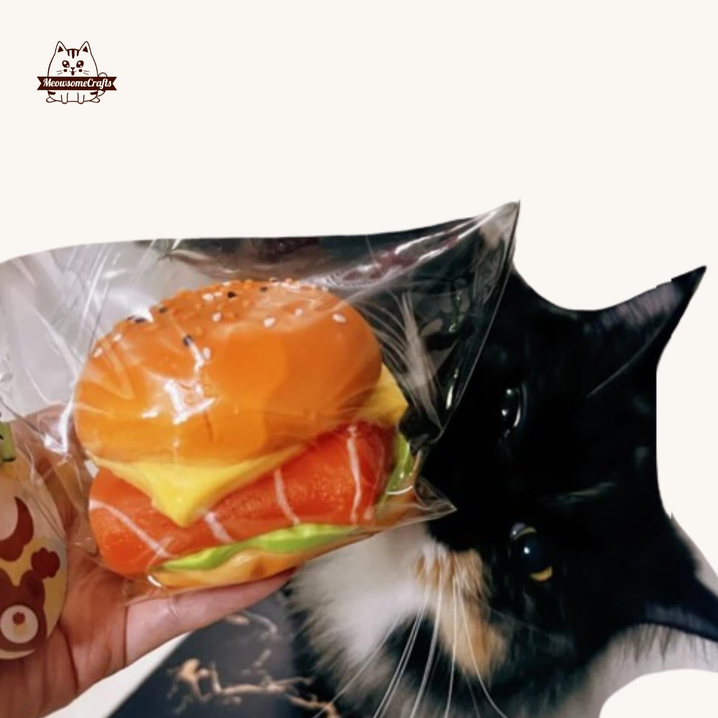 Handmade Sashimi Salmon Burger Food Squishy Squeezable Anxiety Stress Relief Sensory Fidget Toy