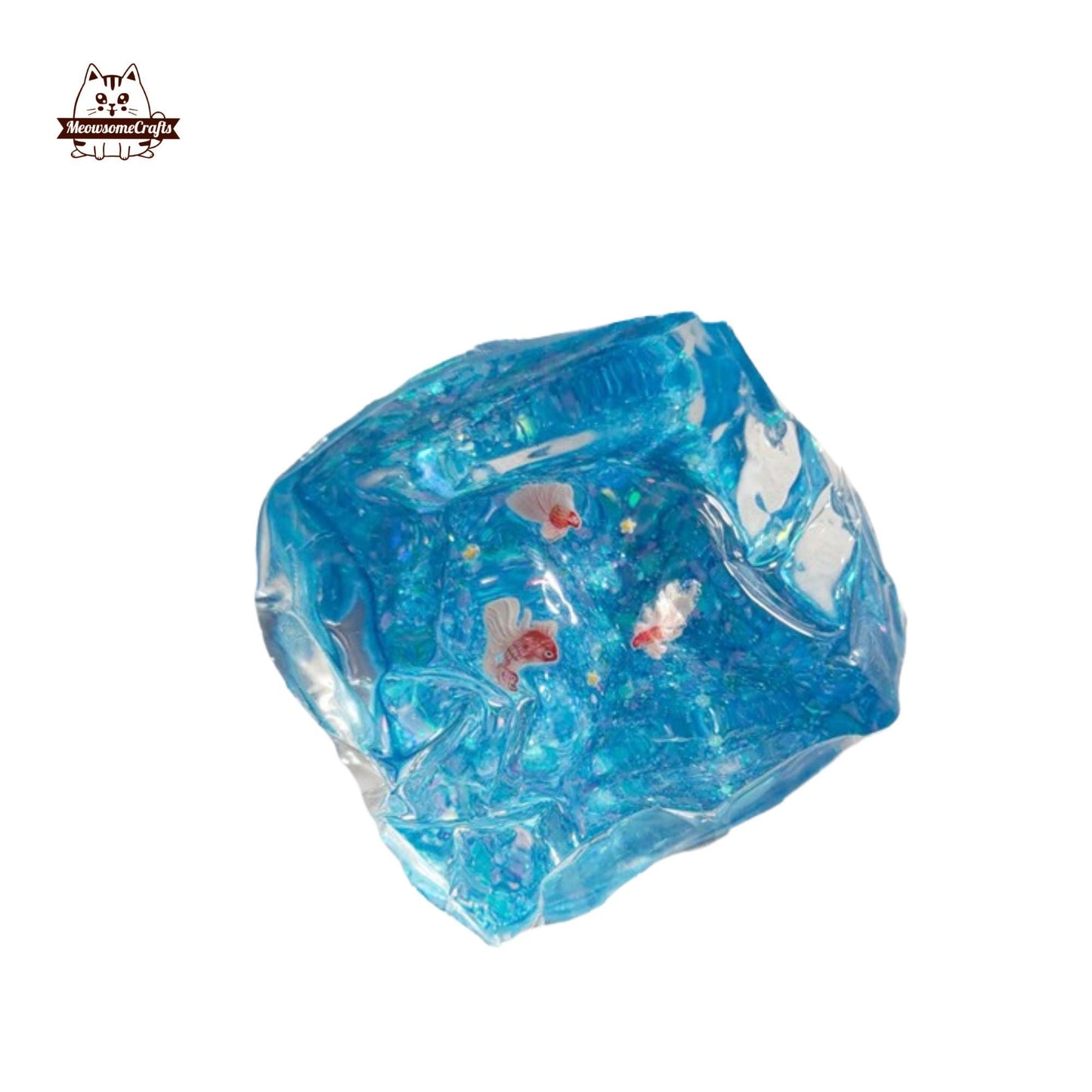 Blue Ocean Fish Cube Keychain Handmade Squishy Fidget Toy