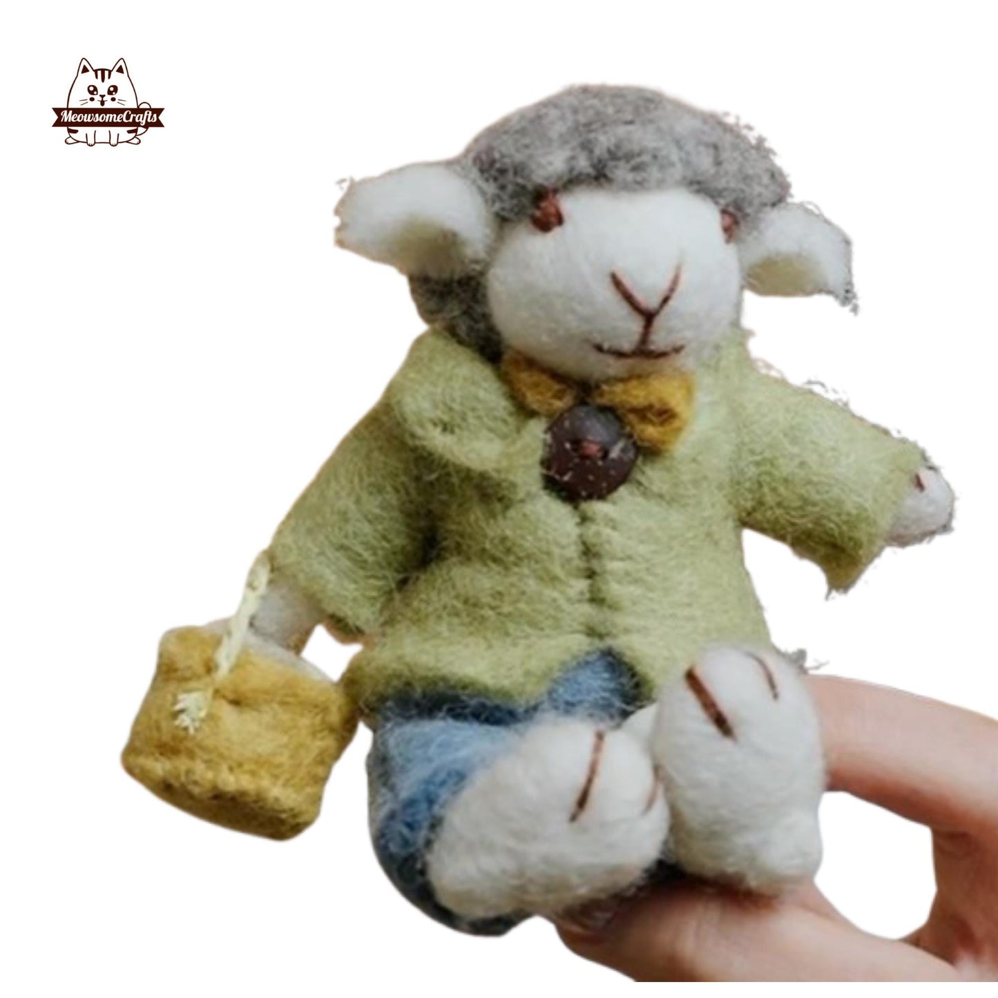 Handmade Finished Felting Couple Sheep Carry Basket Doll Keychain Felted Sitting Animal Felting Gift