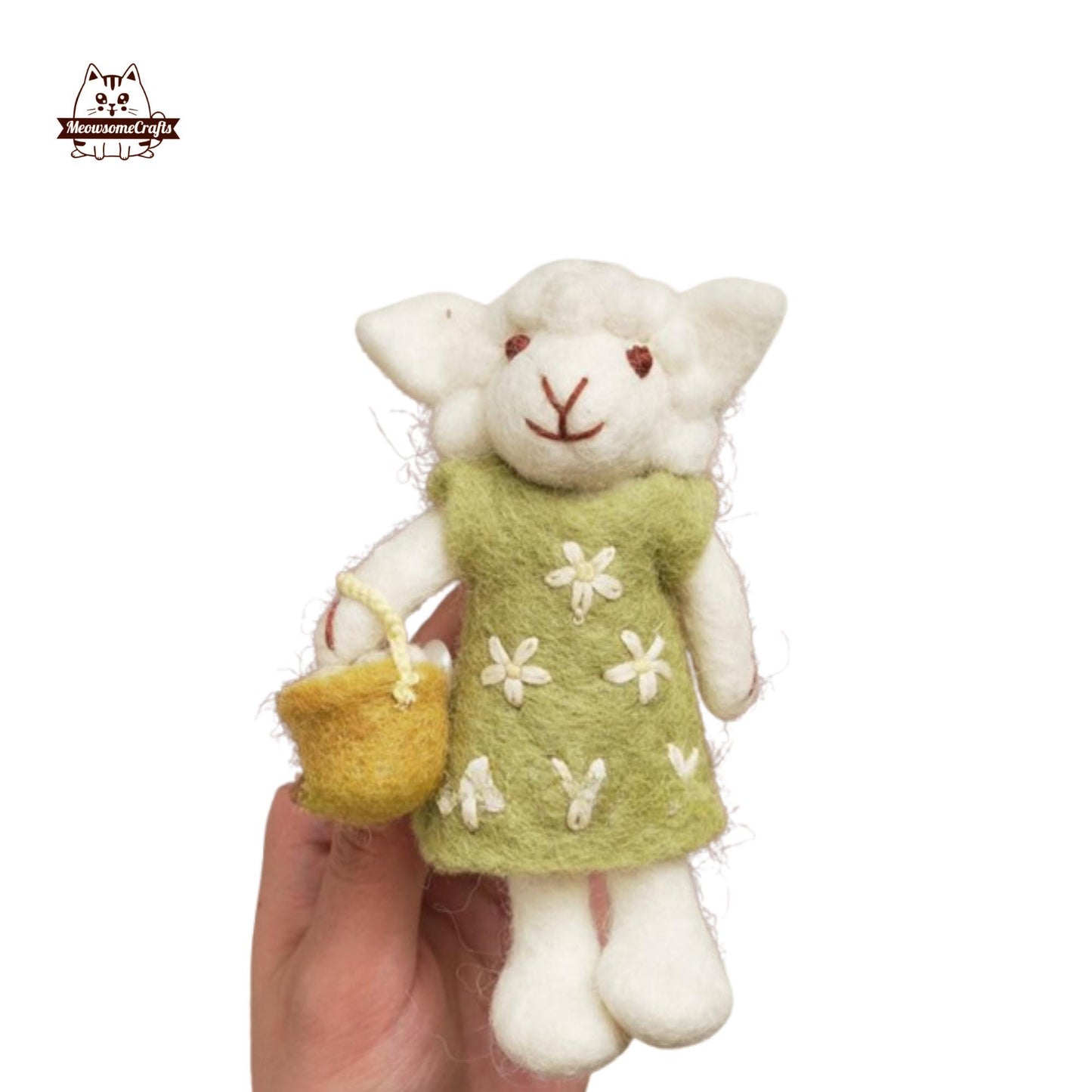 Handmade Finished Felting Couple Sheep Carry Basket Doll Keychain Felted Sitting Animal Felting Gift