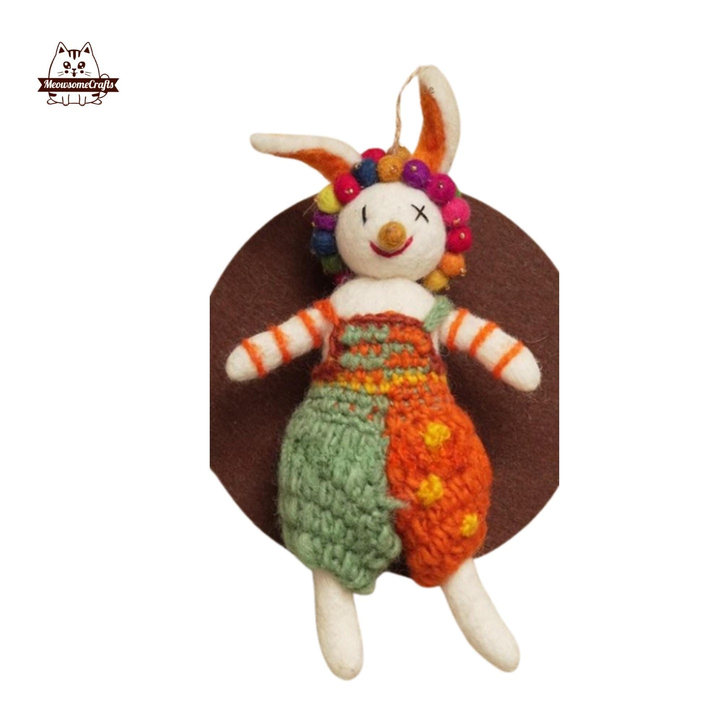 Handmade Finished Felting Clown Bunny Keychain Felted Sitting Animal Felting Gift