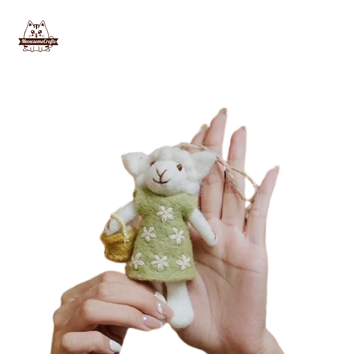 Handmade Finished Felting Couple Sheep Carry Basket Doll Keychain Felted Sitting Animal Felting Gift