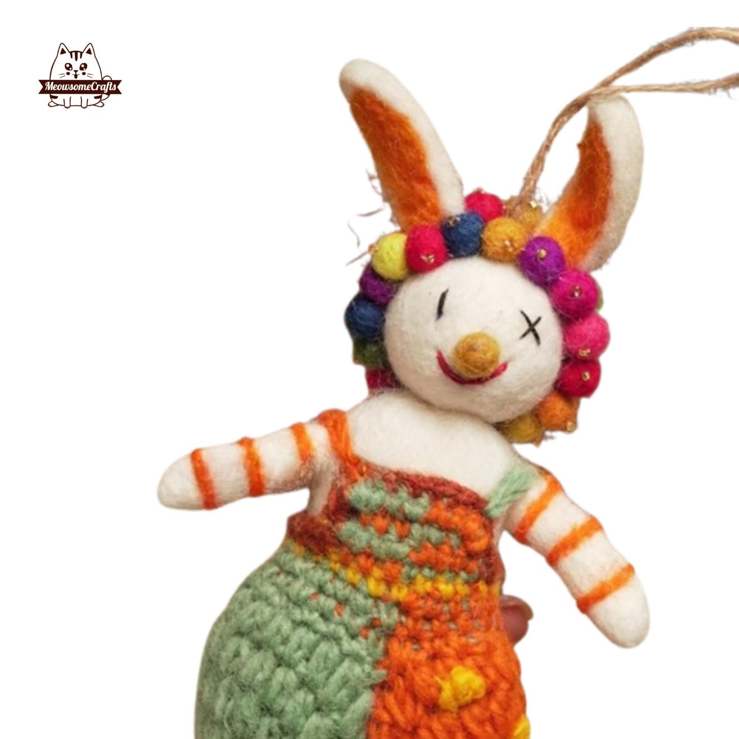 Handmade Finished Felting Clown Bunny Keychain Felted Sitting Animal Felting Gift