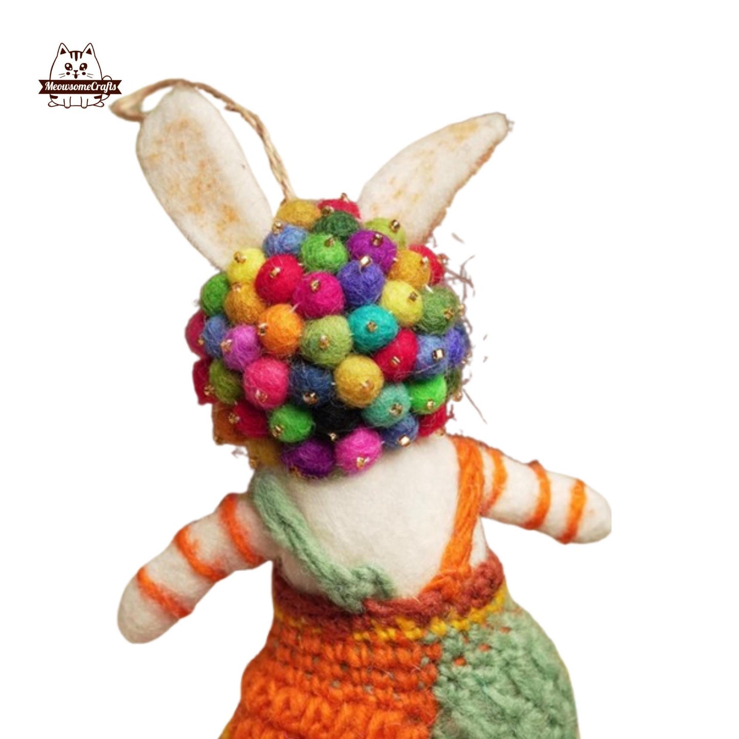 Handmade Finished Felting Clown Bunny Keychain Felted Sitting Animal Felting Gift