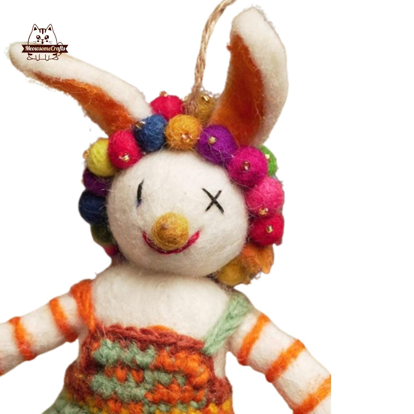 Handmade Finished Felting Clown Bunny Keychain Felted Sitting Animal Felting Gift
