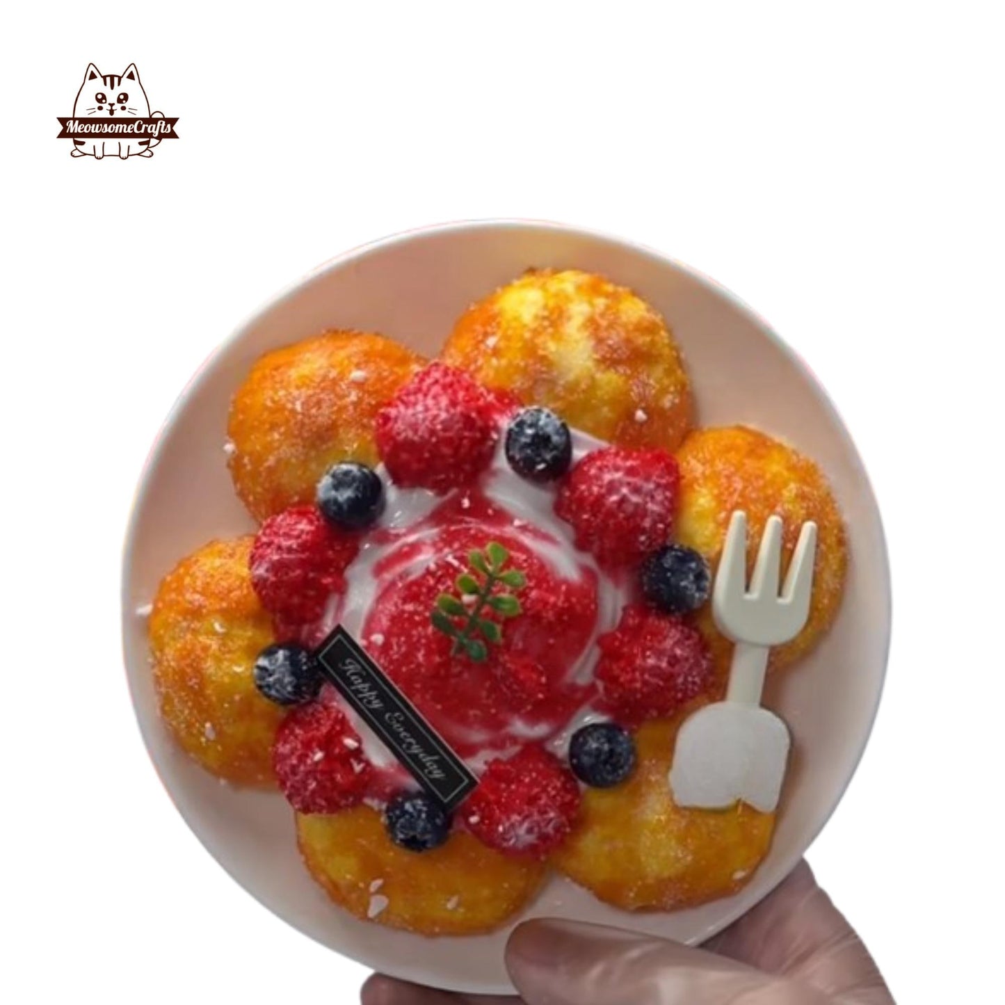 Strawberry Blueberry Cream Puff Dessert Food Handmade Squishy Fidget Toy