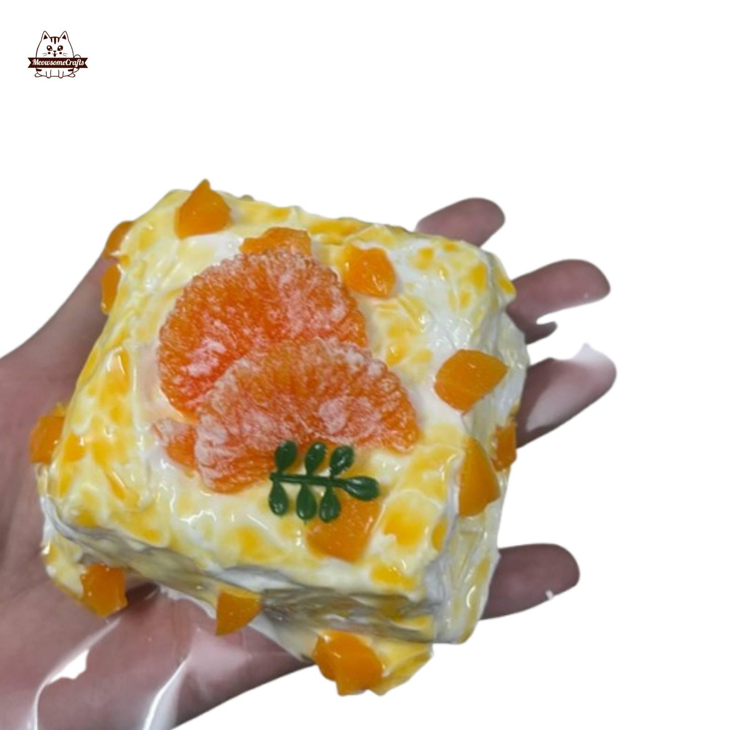 Soft Cream Mango Tangerine Cake Slice Dessert Food Handmade Squishy Fidget Toy