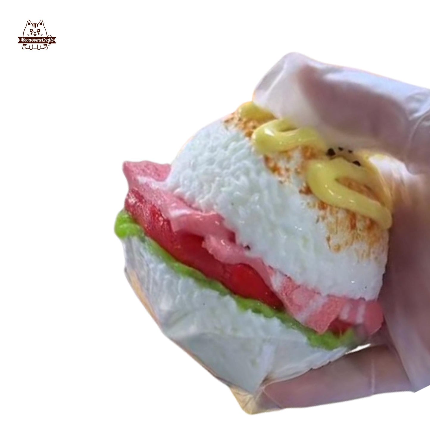 Cheese Rice Burger With Lettuce & Sauce Food Handmade Squishy Fidget Toy