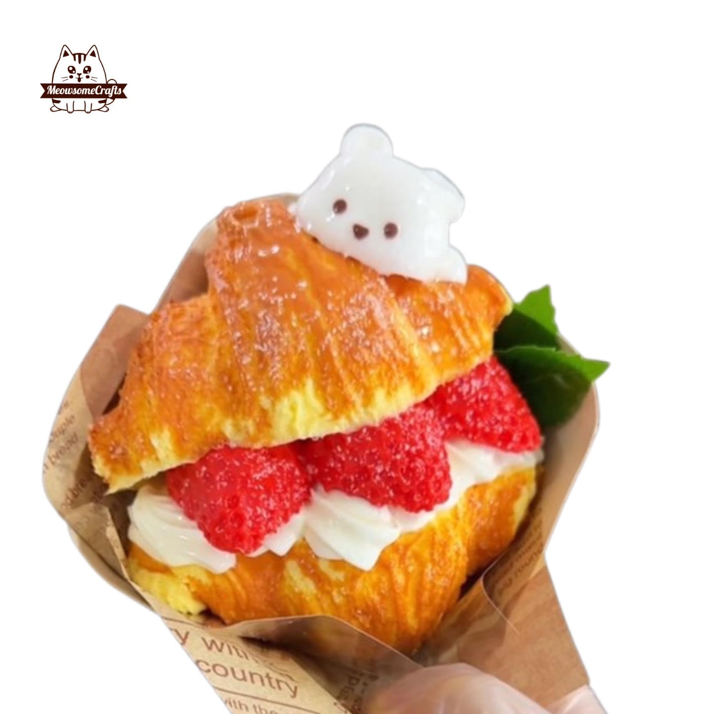 Slow Rising Cute Croissant Strawberry Cream Pastry With Kawaii Bunny Food Handmade Squishy Fidget Toy