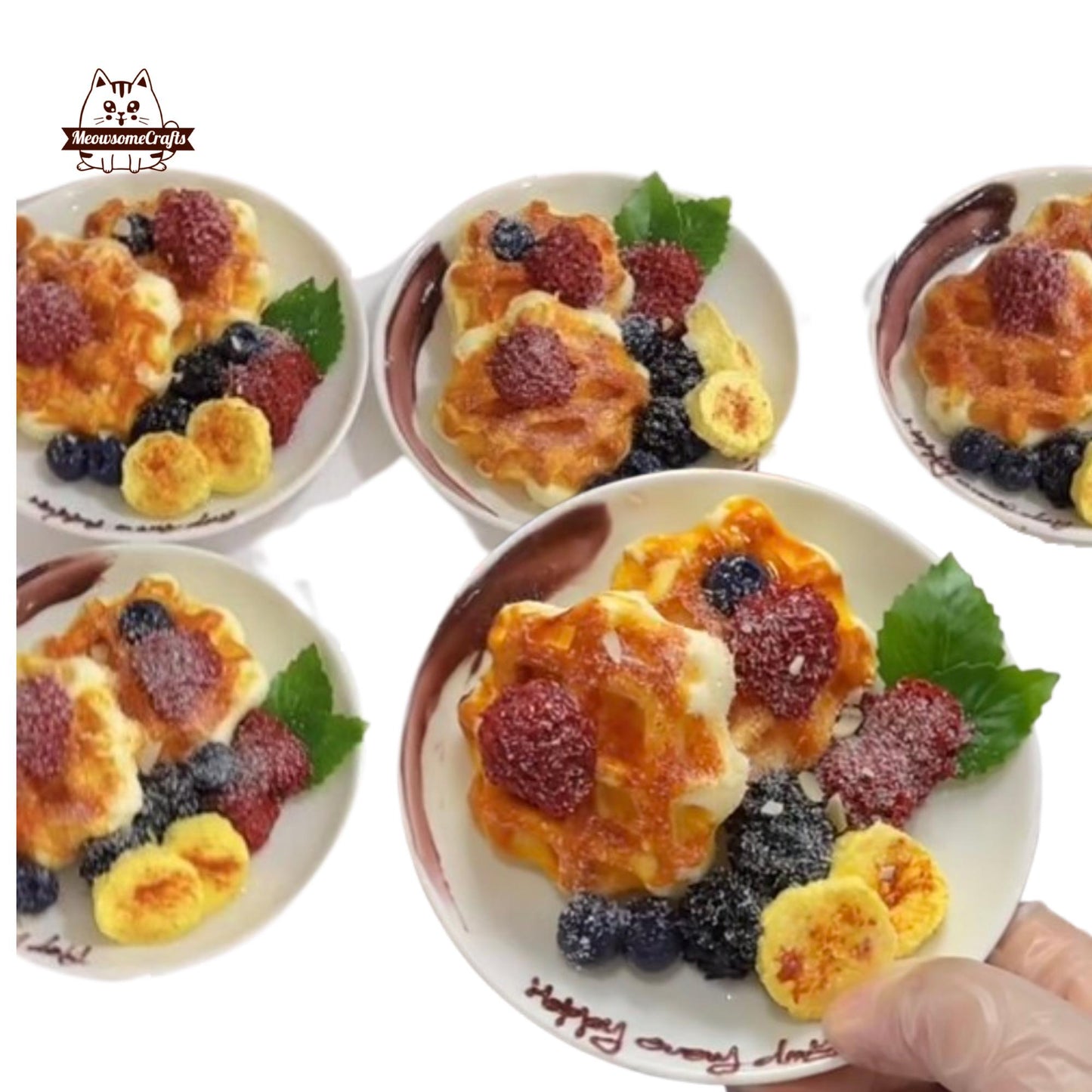 Slow Rising Waffle Fruit Banana Blueberry Dessert Food Handmade Squishy Fidget Toy