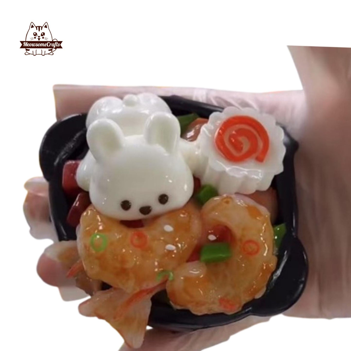 Slow Rising Miniature Hot Pot & Shrimp Kawaii Bunny Food Handmade Squishy Fidget Toy - B