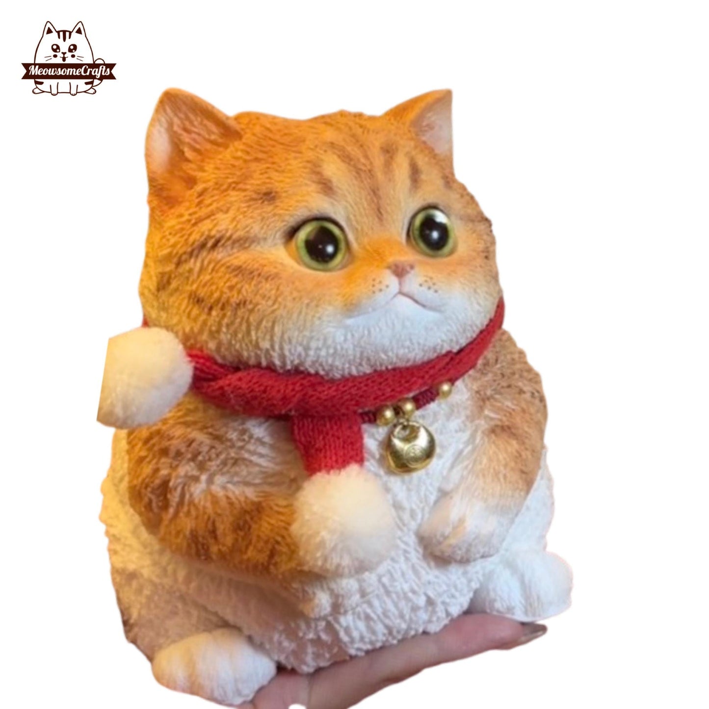 Furry Cute Chubby Striped Orange Cat With Scarf Handmade Squishy Fidget Toy