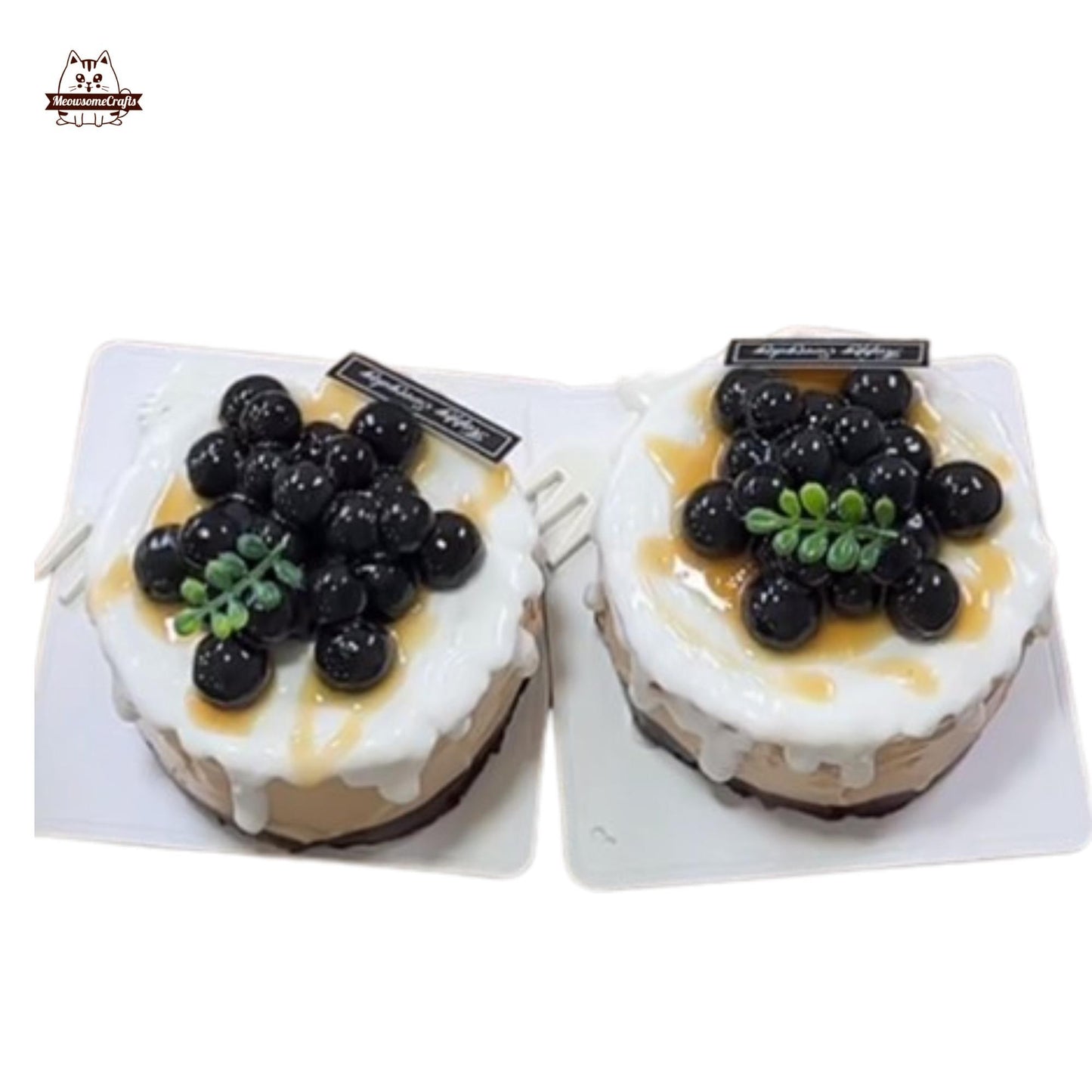 Boba Themed Blueberry Drizzle Cake Dessert Food Handmade Squishy Fidget Toy