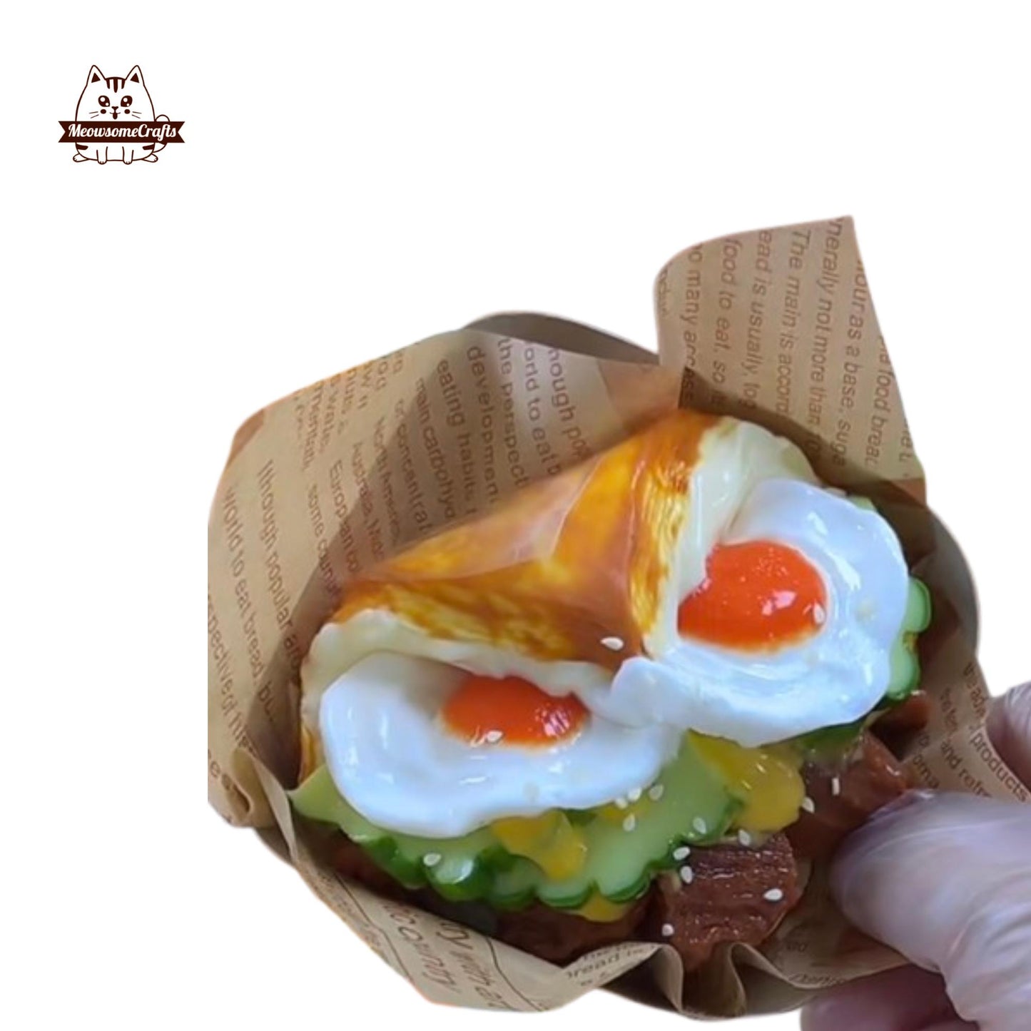 Two Sunny Side Up Fried Eggs on Top Wrap Food Handmade Squishy Fidget Toy