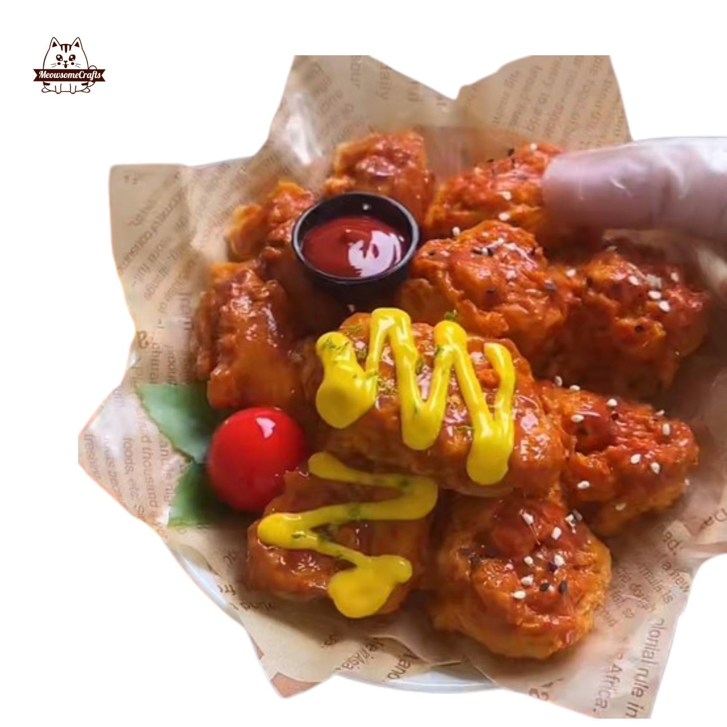 Boneless Fried Chicken Chunks Nuggets Dipping Sauce Food Handmade Squishy Fidget Toy