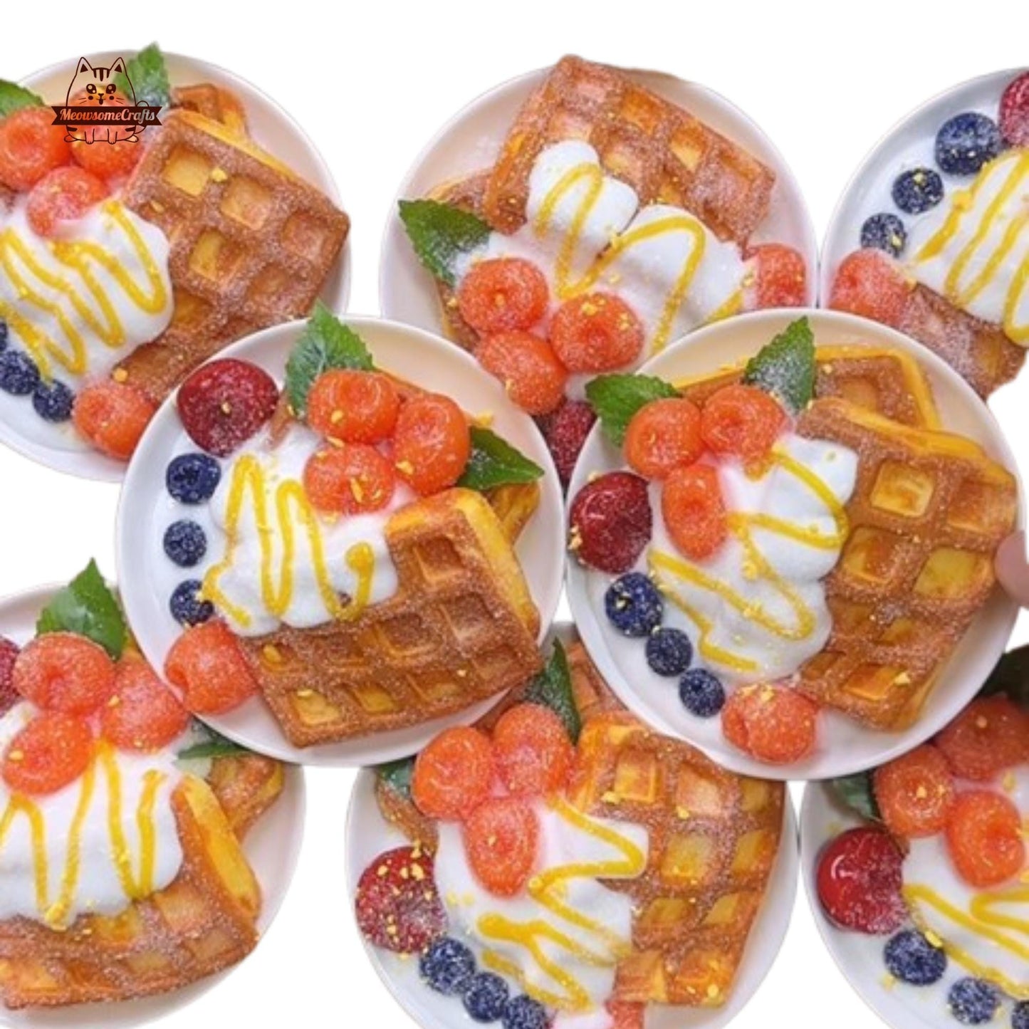 Realistic Waffle Cherries Food Taba Squishy Squeezable Stress Relief Sensory Fidget Toy