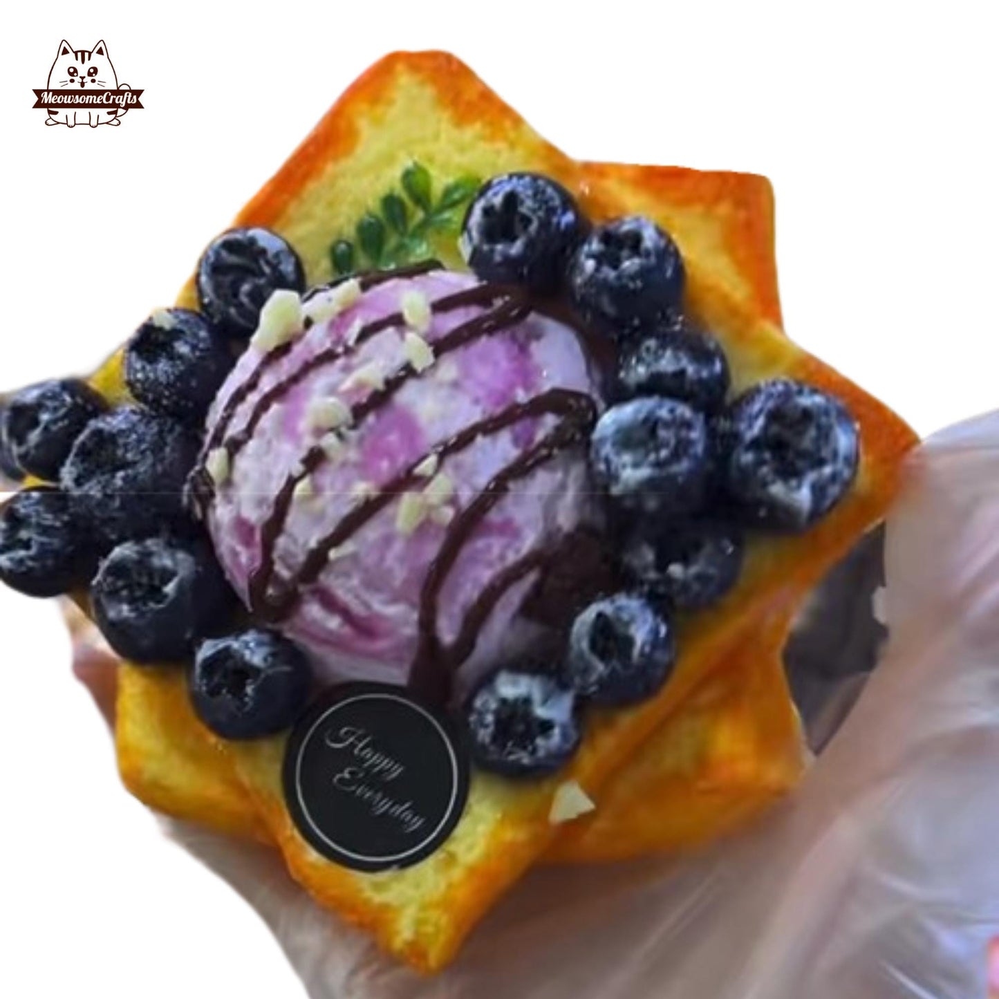 Handmade Realistic Blueberry Ice Cream Toast Food Taba Squishy Stress Relief Fake Food Toy Gift