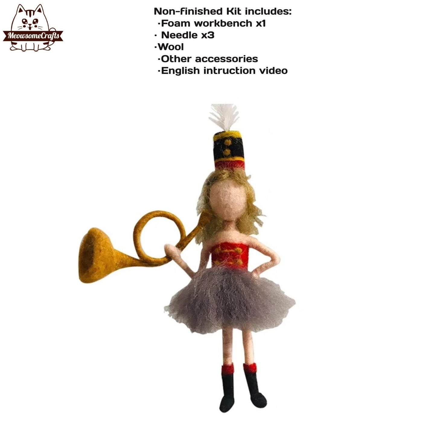 Needle Felting Kit | Band Uniform Girl With Musical Instrument | Beginner Kit Includes Wool & Tools